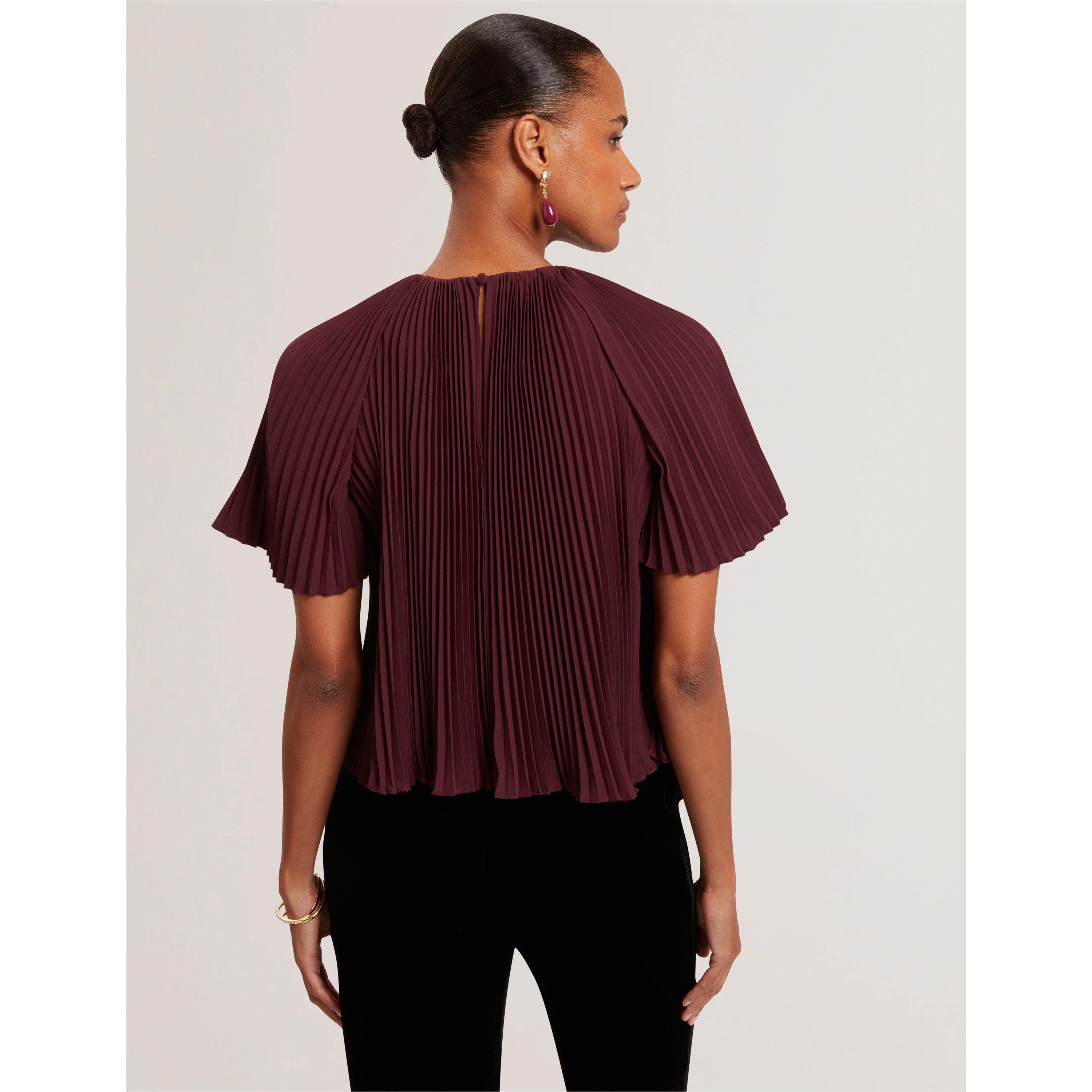 Oxblood - Ted Baker - Women's Short Sleeve Pleated Top - 3