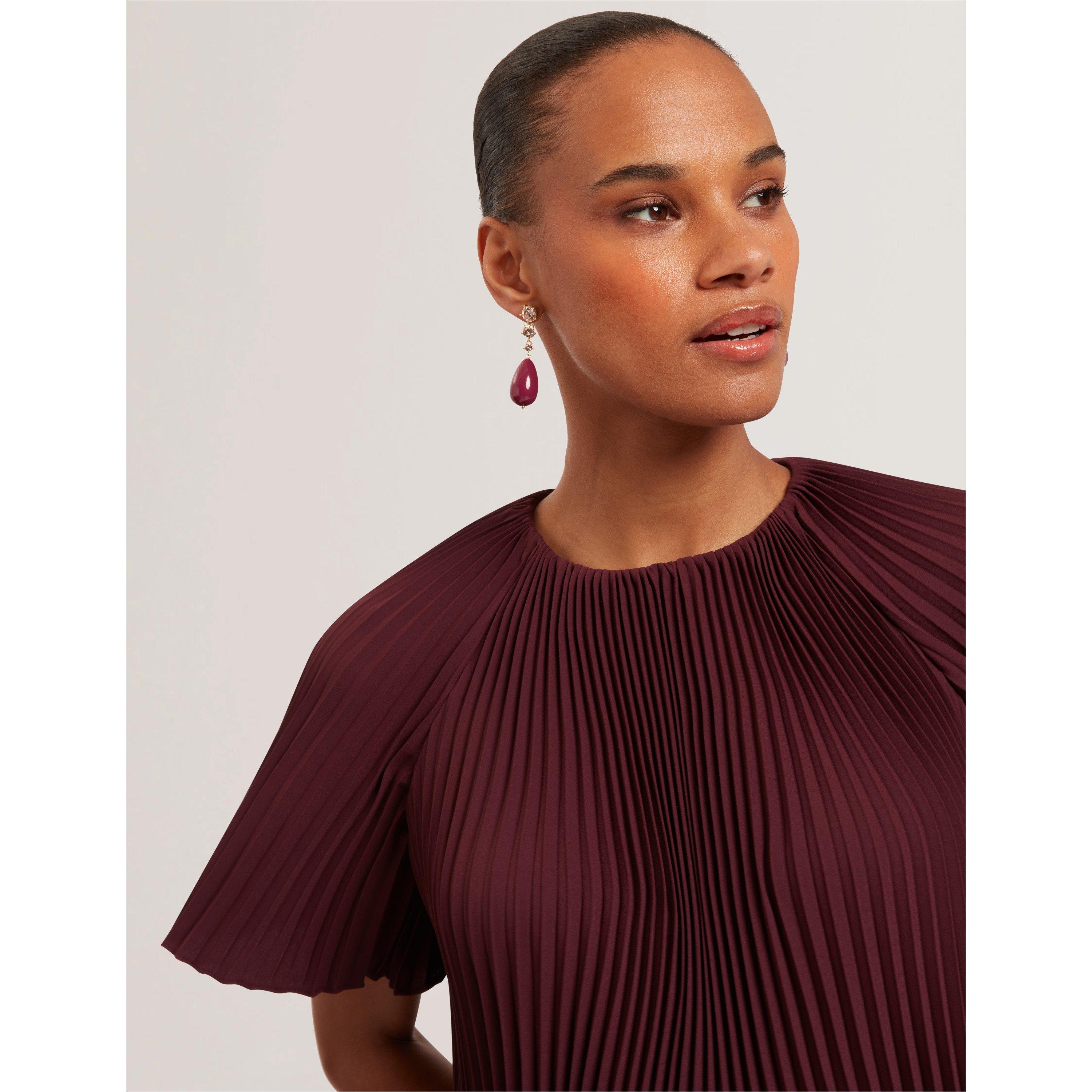 Oxblood - Ted Baker - Women's Short Sleeve Pleated Top - 4