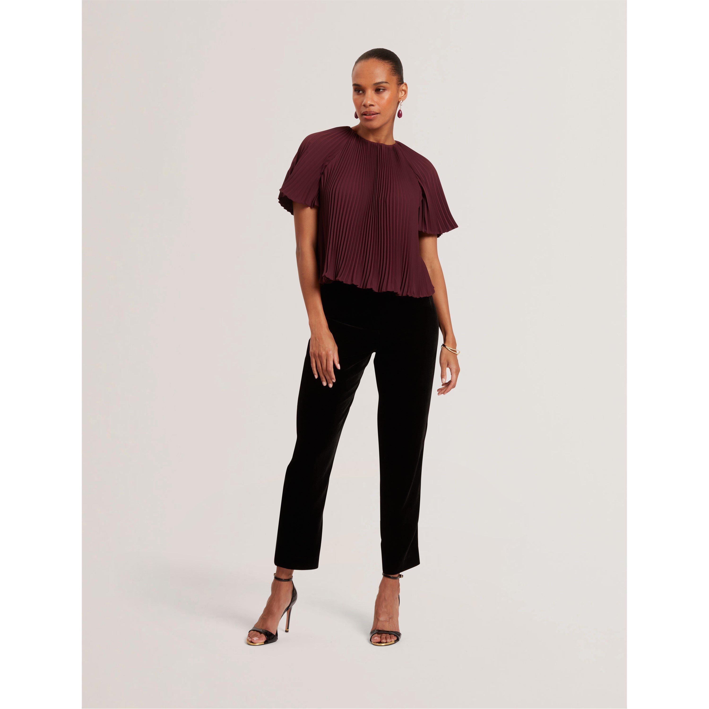Oxblood - Ted Baker - Women's Short Sleeve Pleated Top - 5