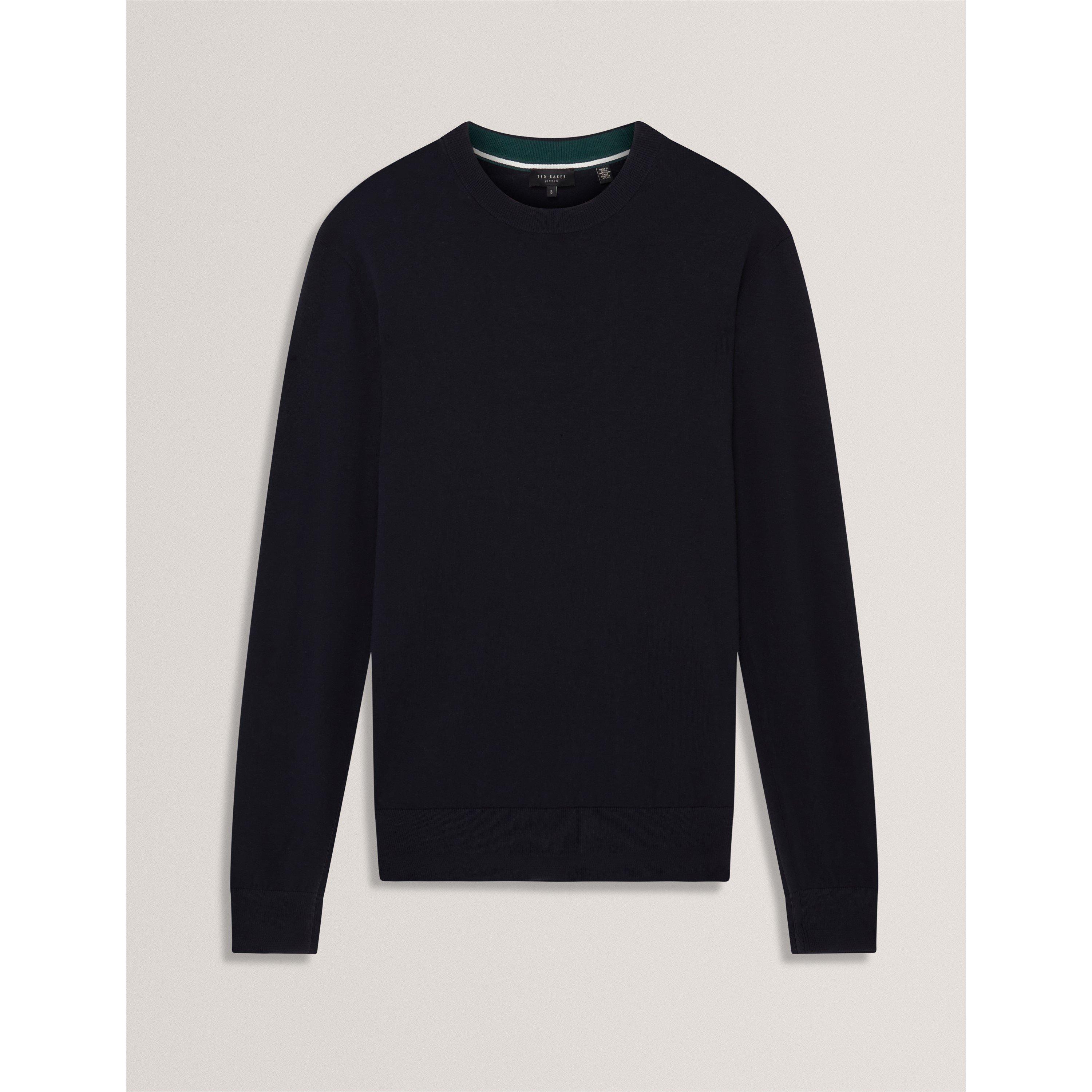 Navy - Ted Baker - Mens Merino Blend Crew Neck Jumper - 1