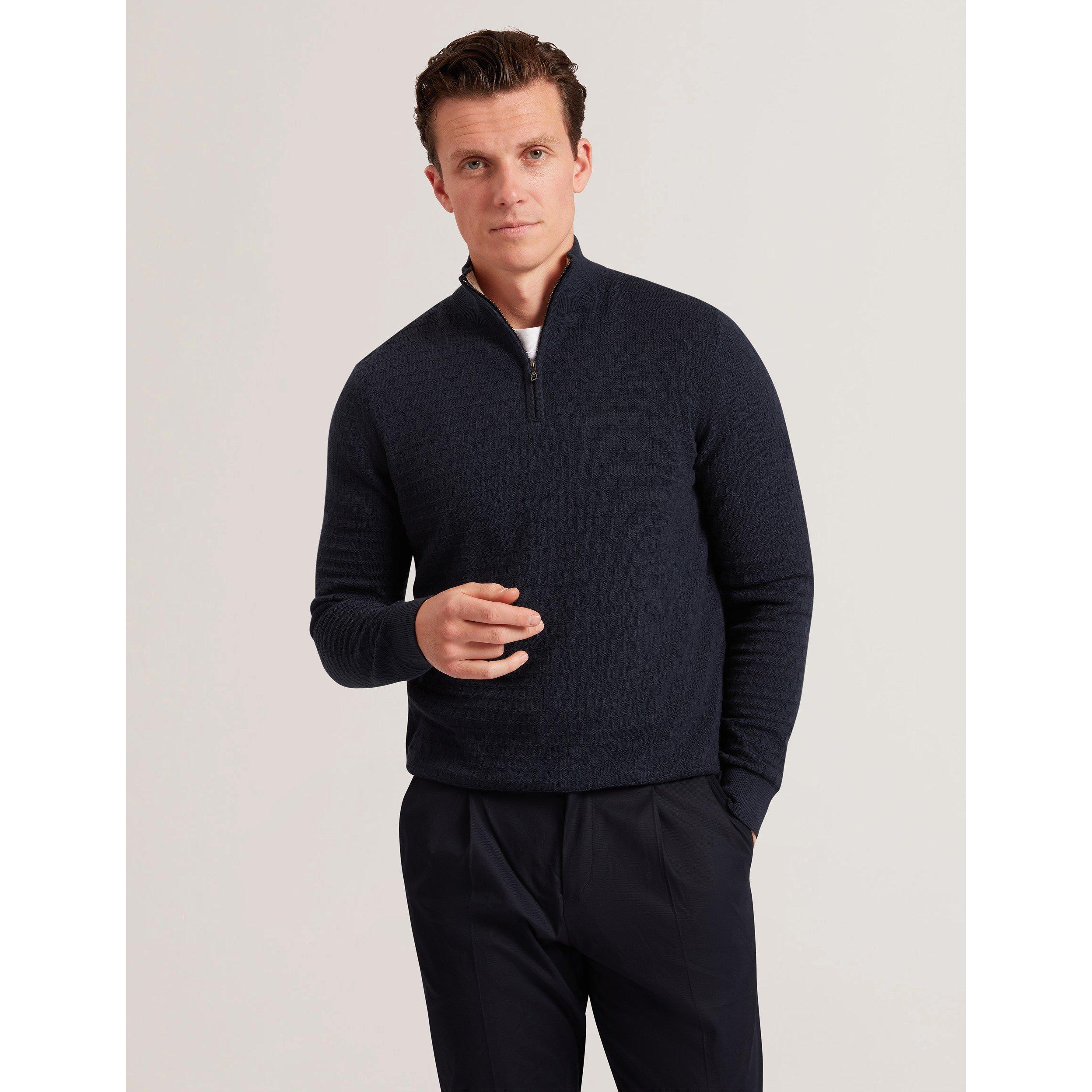 Navy - Ted Baker - Men's Stitch Half Zip Knitted Top - 2