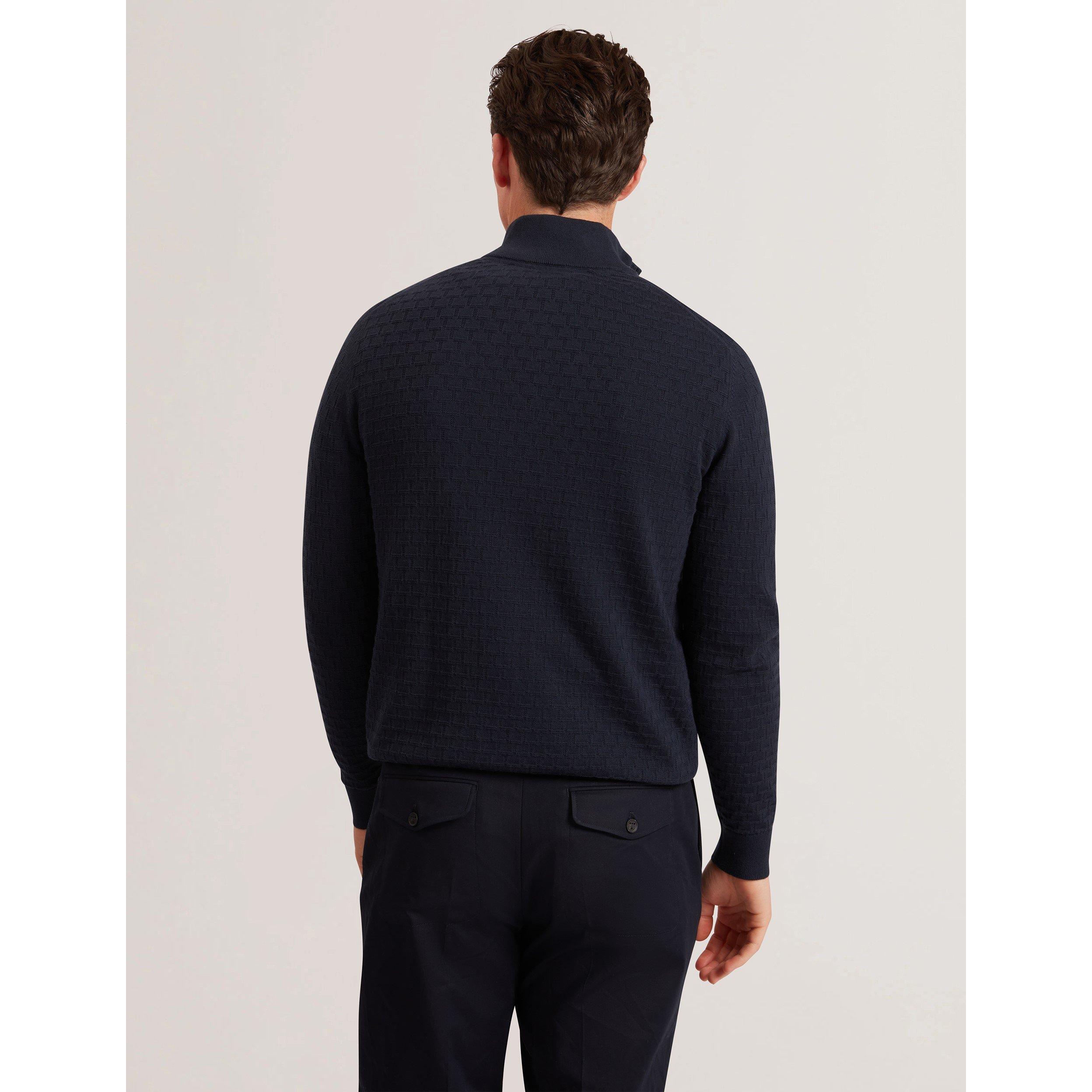 Navy - Ted Baker - Men's Stitch Half Zip Knitted Top - 3