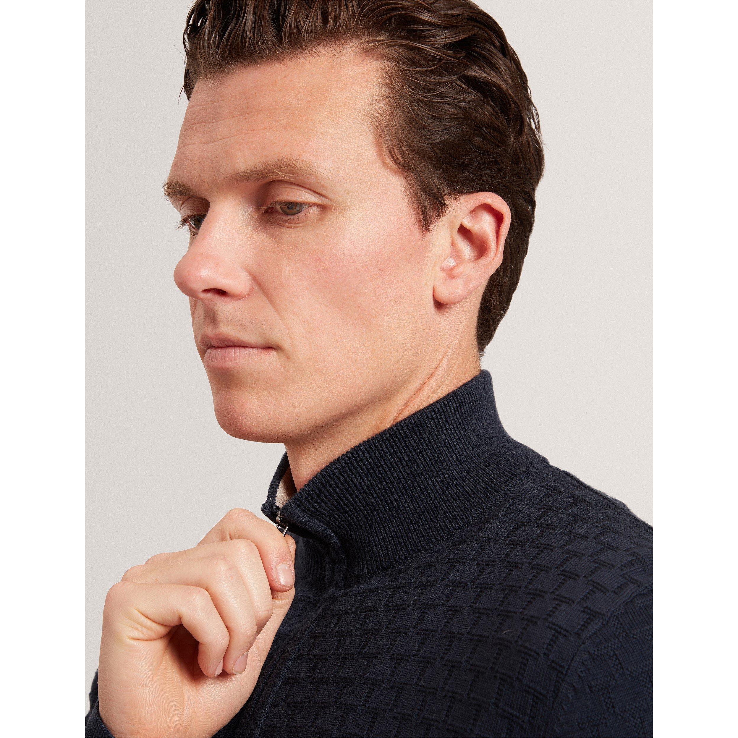 Navy - Ted Baker - Men's Stitch Half Zip Knitted Top - 4