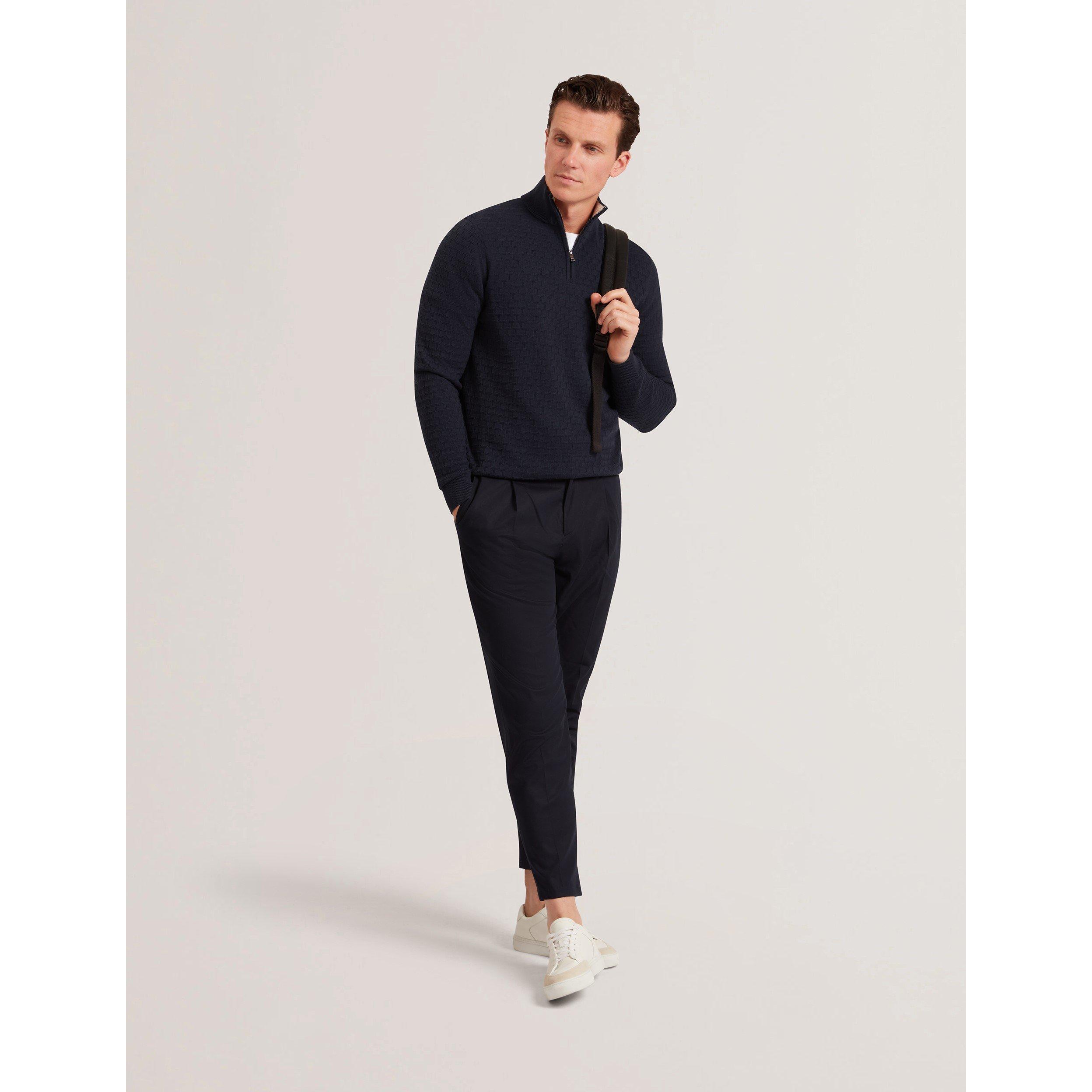 Navy - Ted Baker - Men's Stitch Half Zip Knitted Top - 5