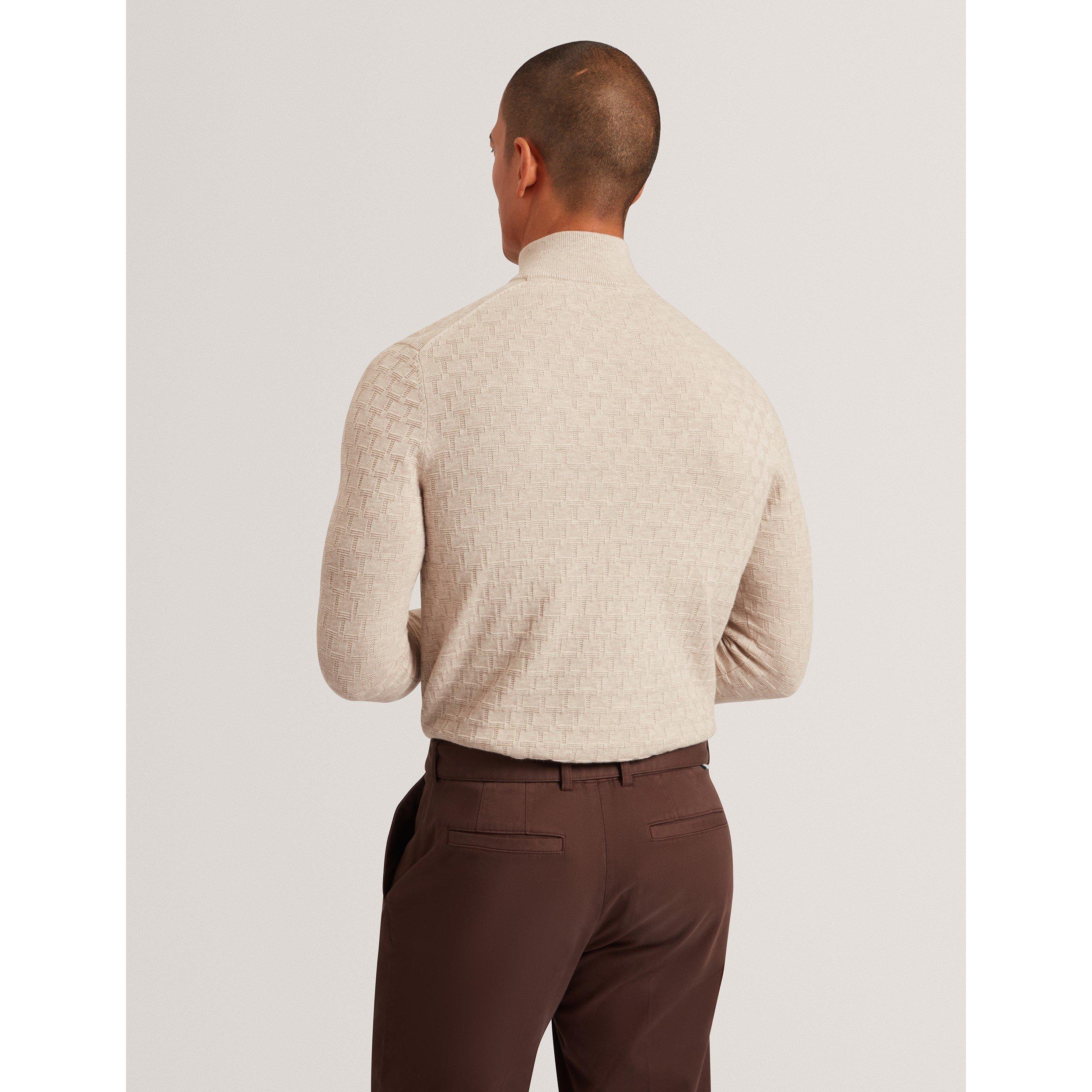 Natural - Ted Baker - Men's Stitch Half Zip Knitted Top - 3