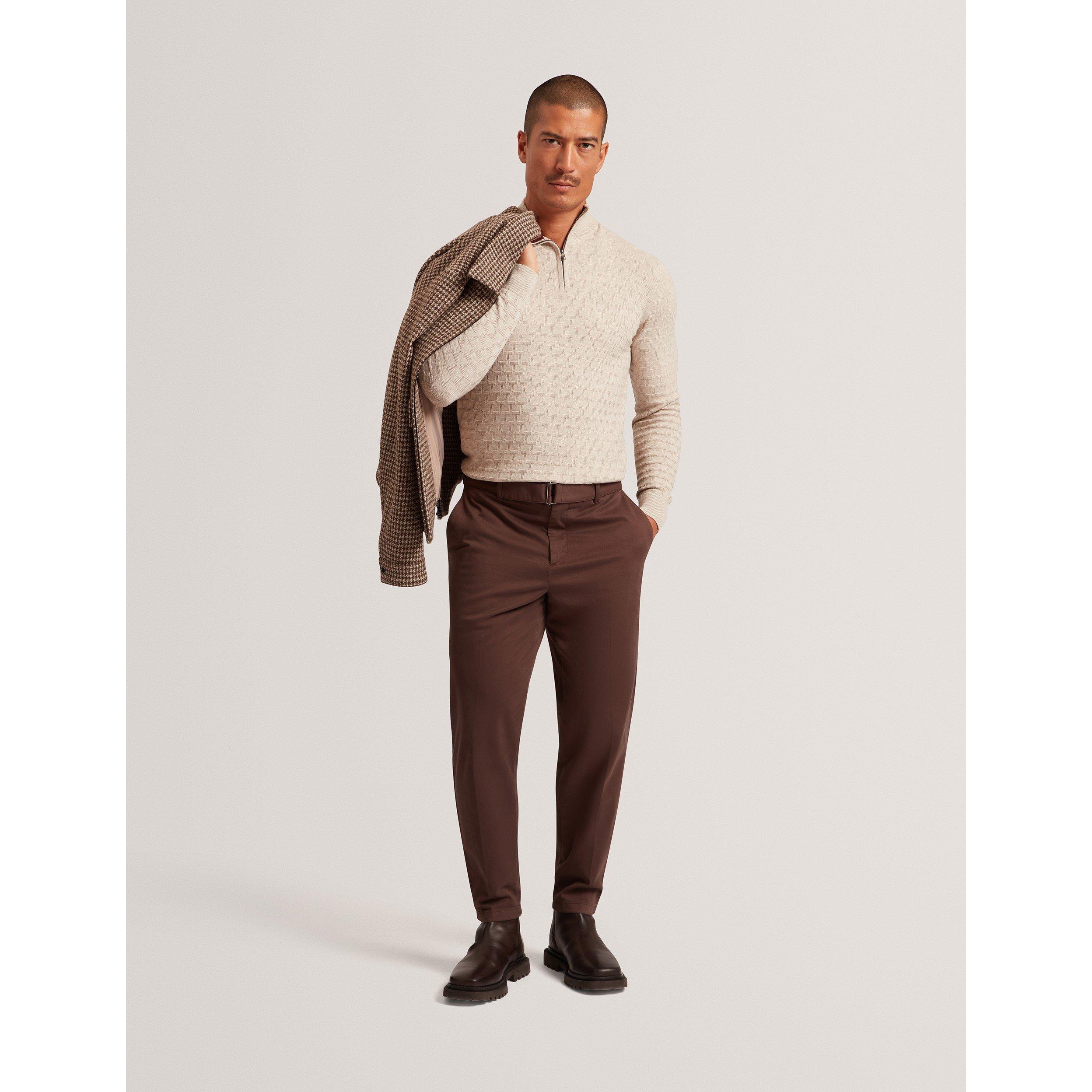 Natural - Ted Baker - Men's Stitch Half Zip Knitted Top - 5