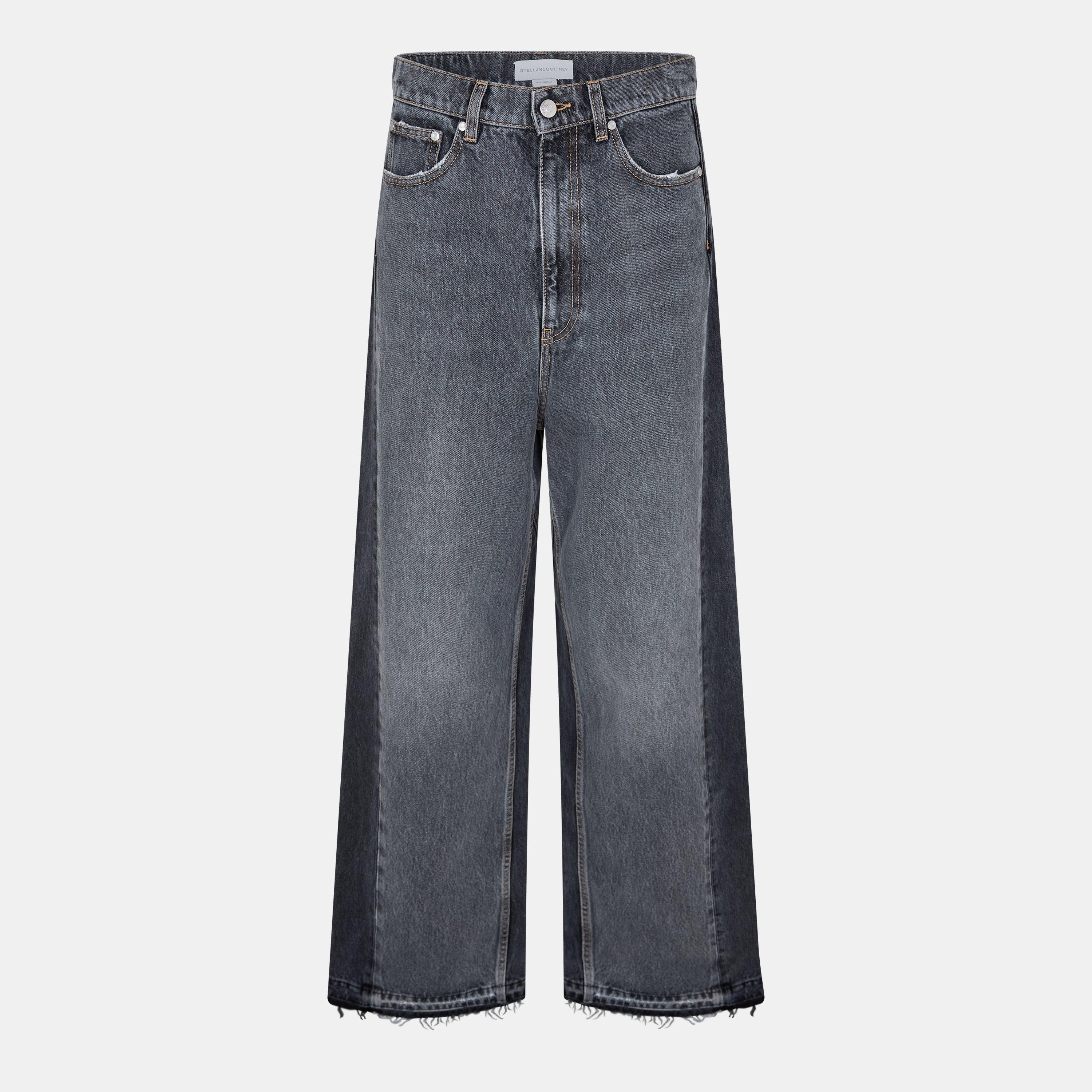 Two Tonal Black - Stella McCartney - Women's High Rise Wide Leg Jeans - 1