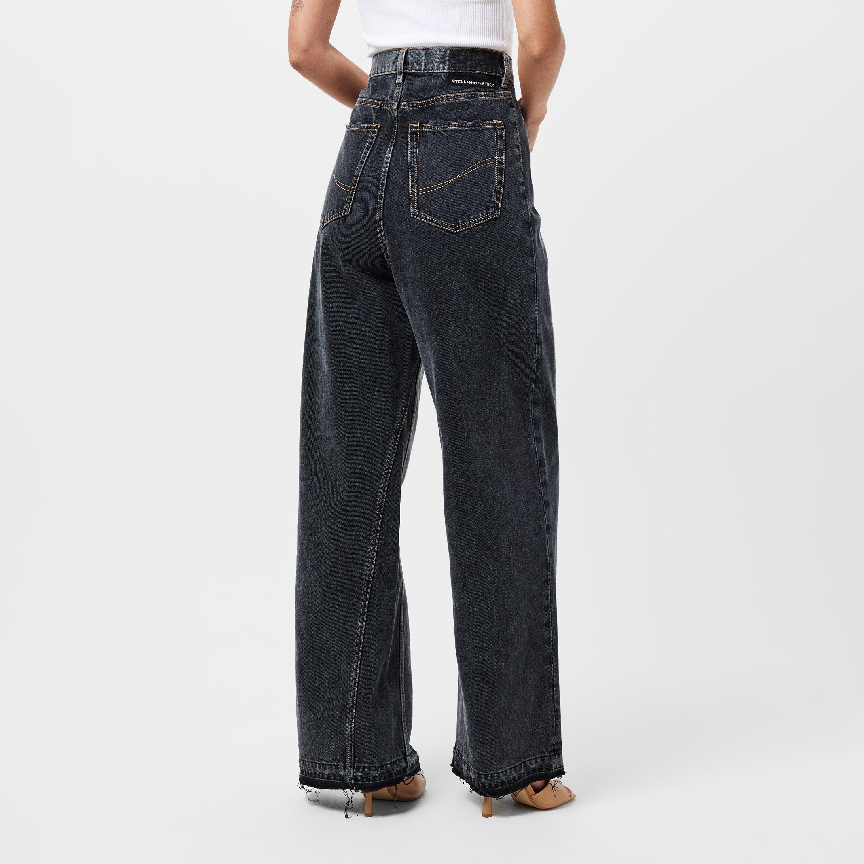 Two Tonal Black - Stella McCartney - Women's High Rise Wide Leg Jeans - 4