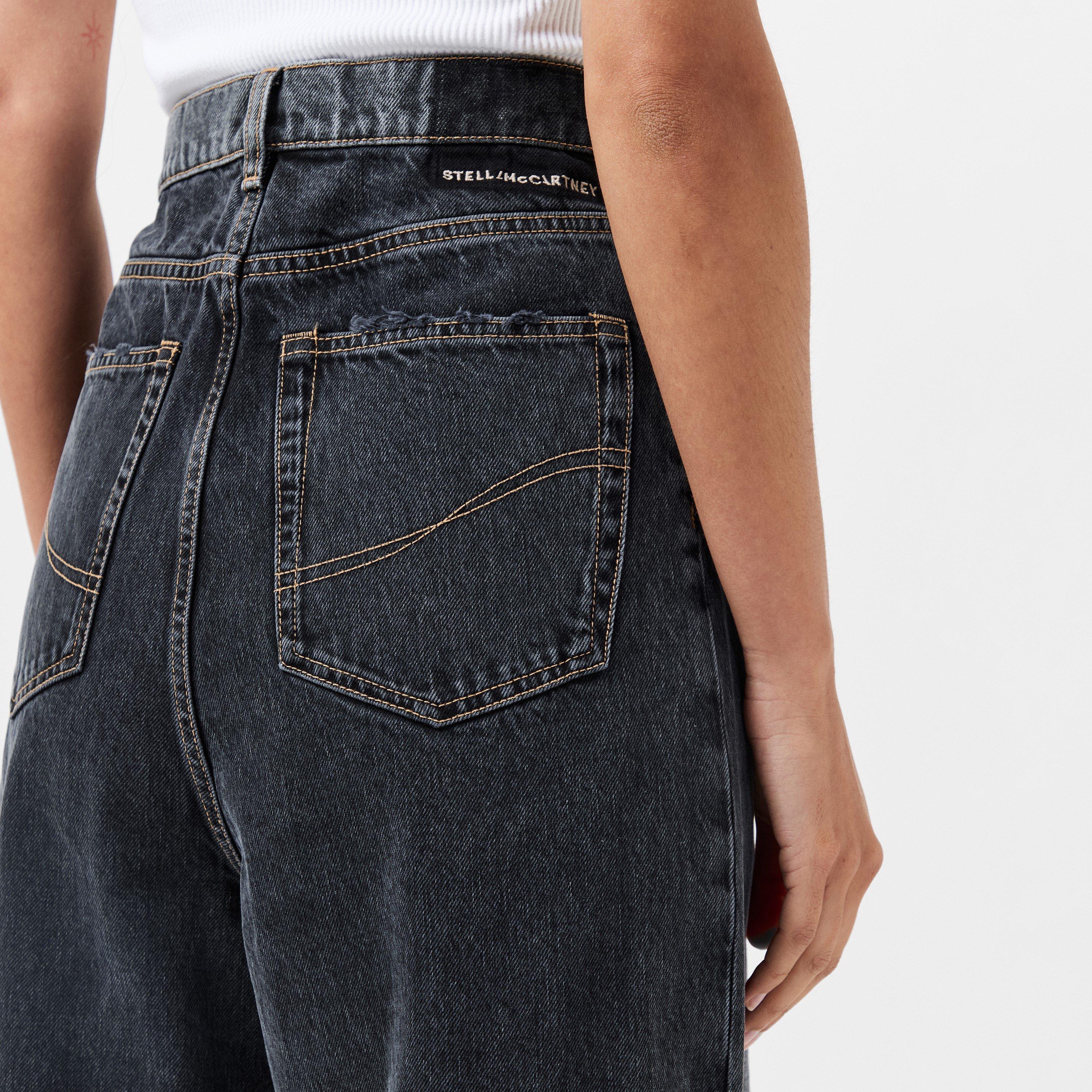 Two Tonal Black - Stella McCartney - Women's High Rise Wide Leg Jeans - 5