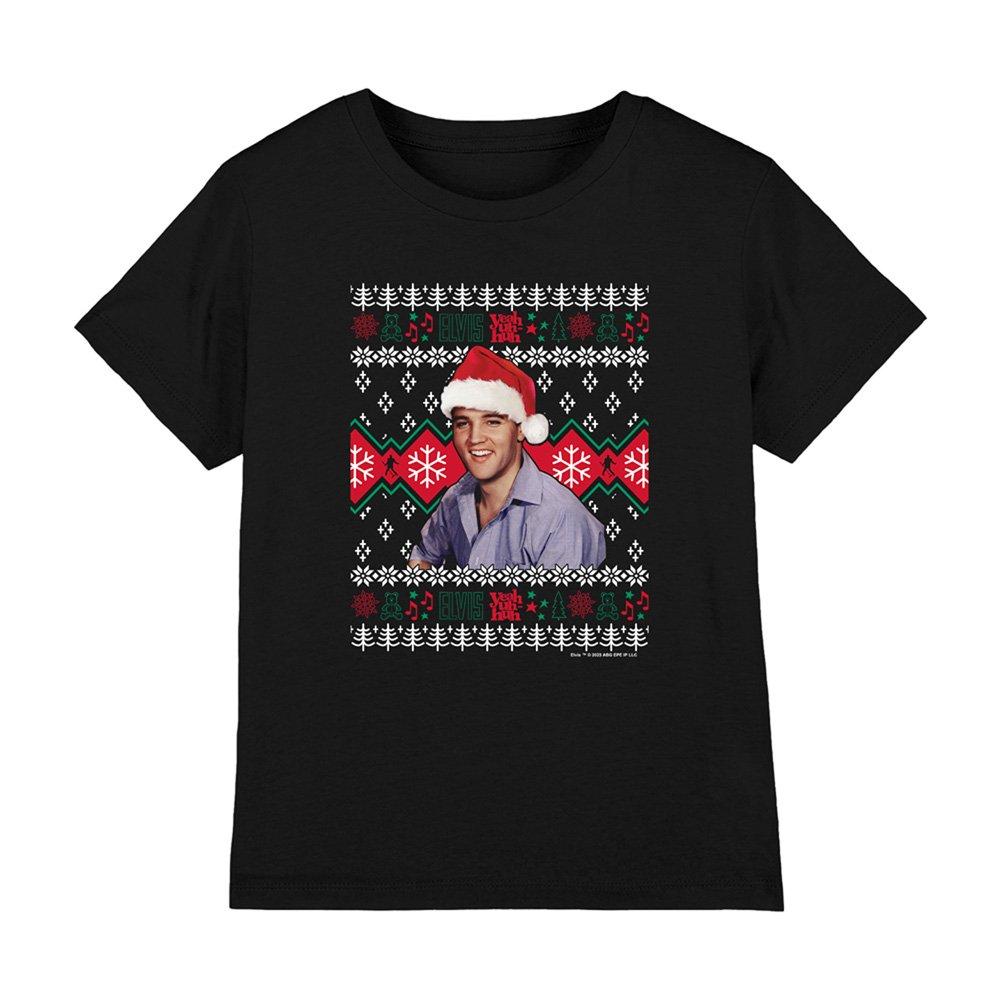 Black - Elvis Presley - Elvis Ugly Christmas Sweater Kids T-Shirt Black - 1