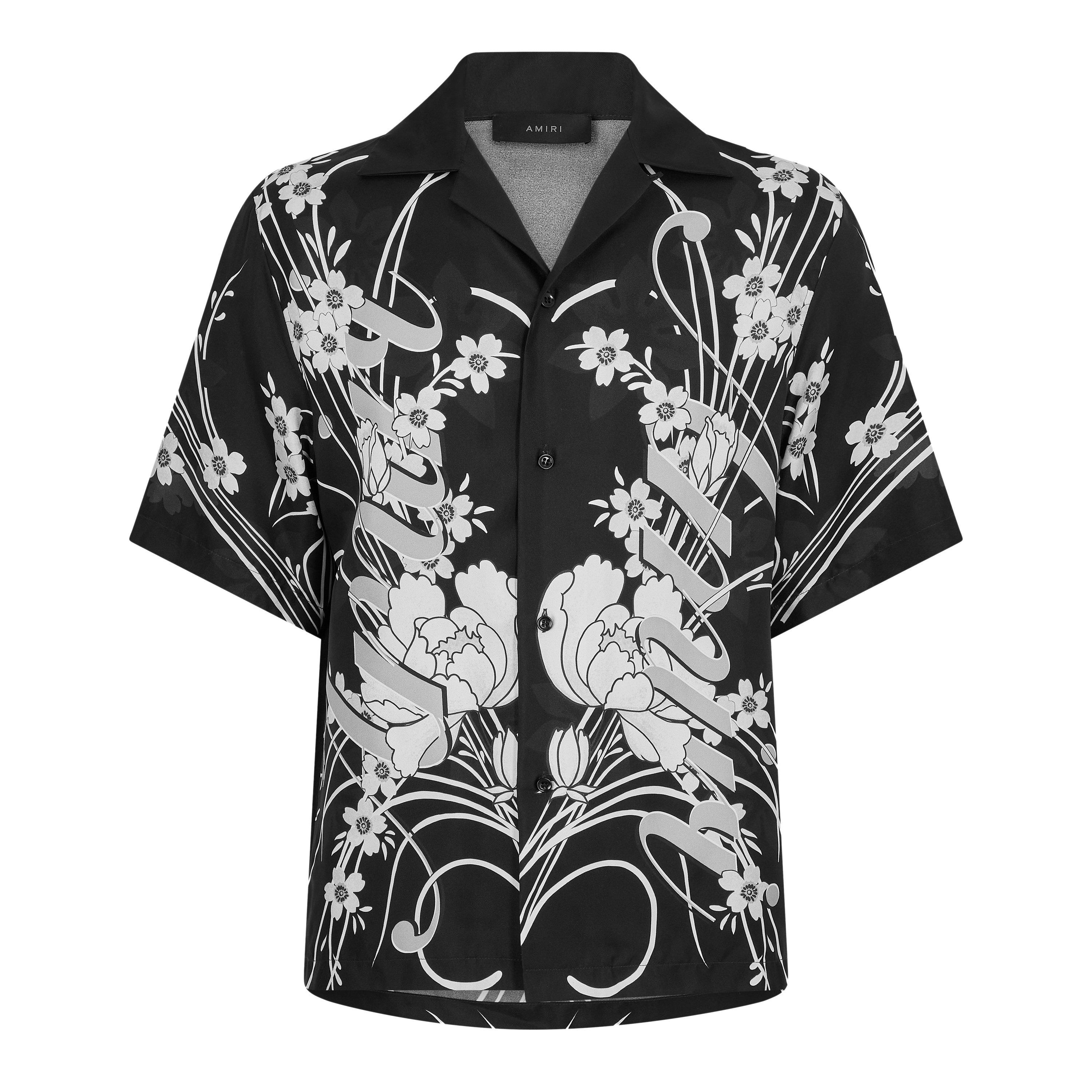 Black - Amiri - Men's Floral Short Sleeve Relaxed Fit Bowling Shirt - 1