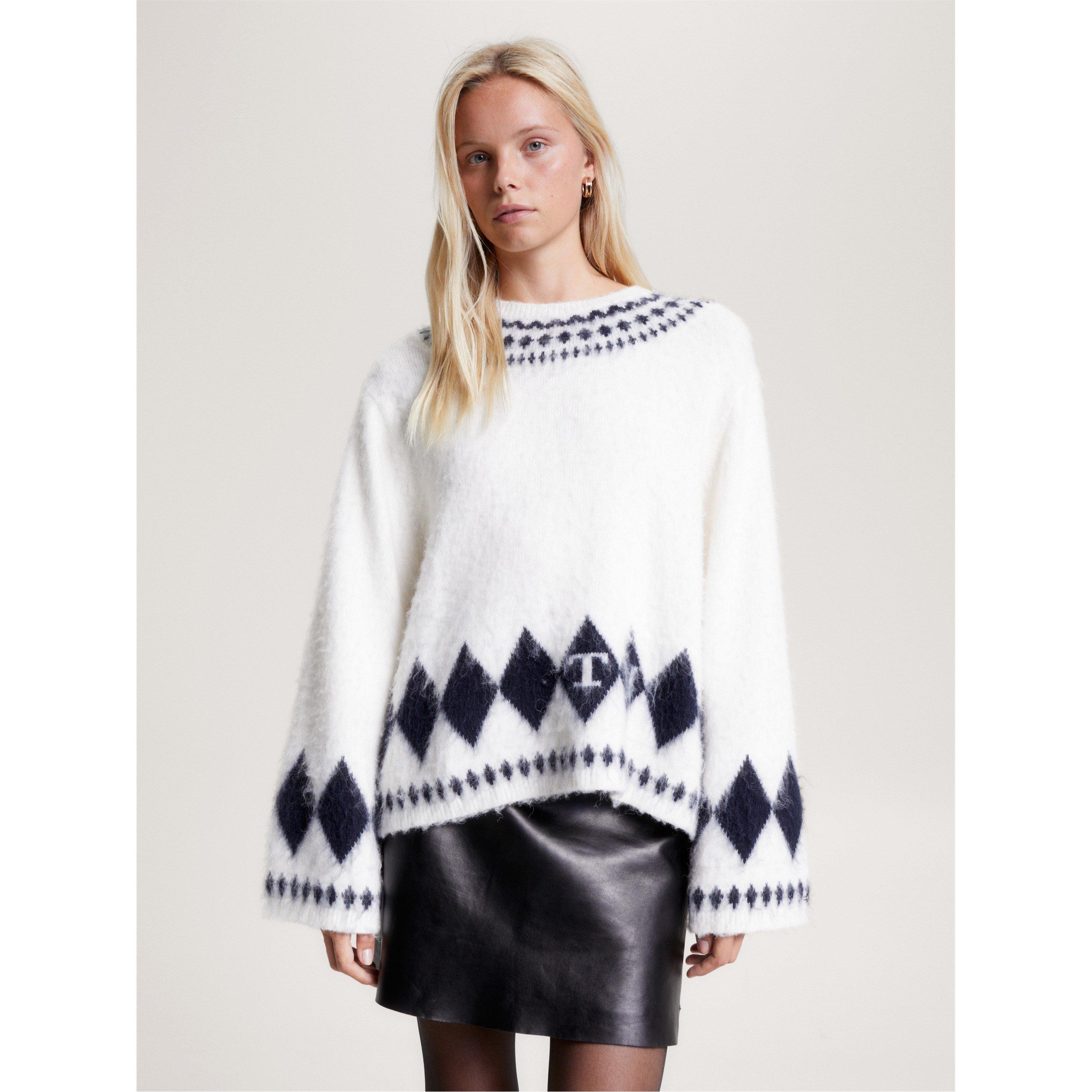 Ecru - Tommy Hilfiger - Women's Fairisle Oversized Crew Neck Jumper - 2