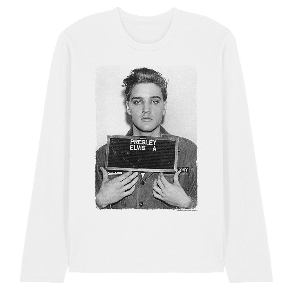 White - Elvis Presley - Elvis Presleyarmy Mug Shot Long Sleeve T-Shirt Wh - 1