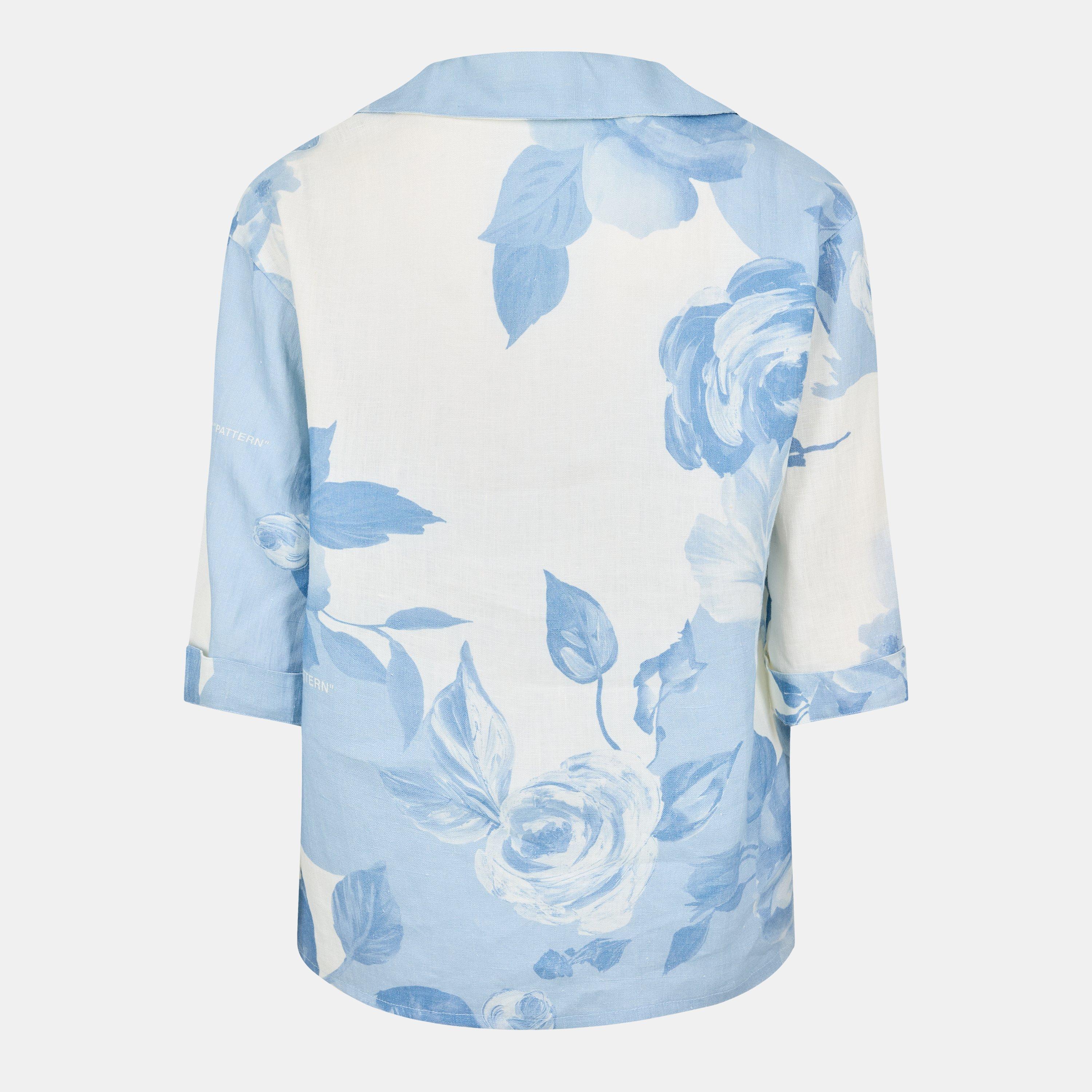 White/Blue - Off White - Women's Long-Sleeve Dress Shirt - 2