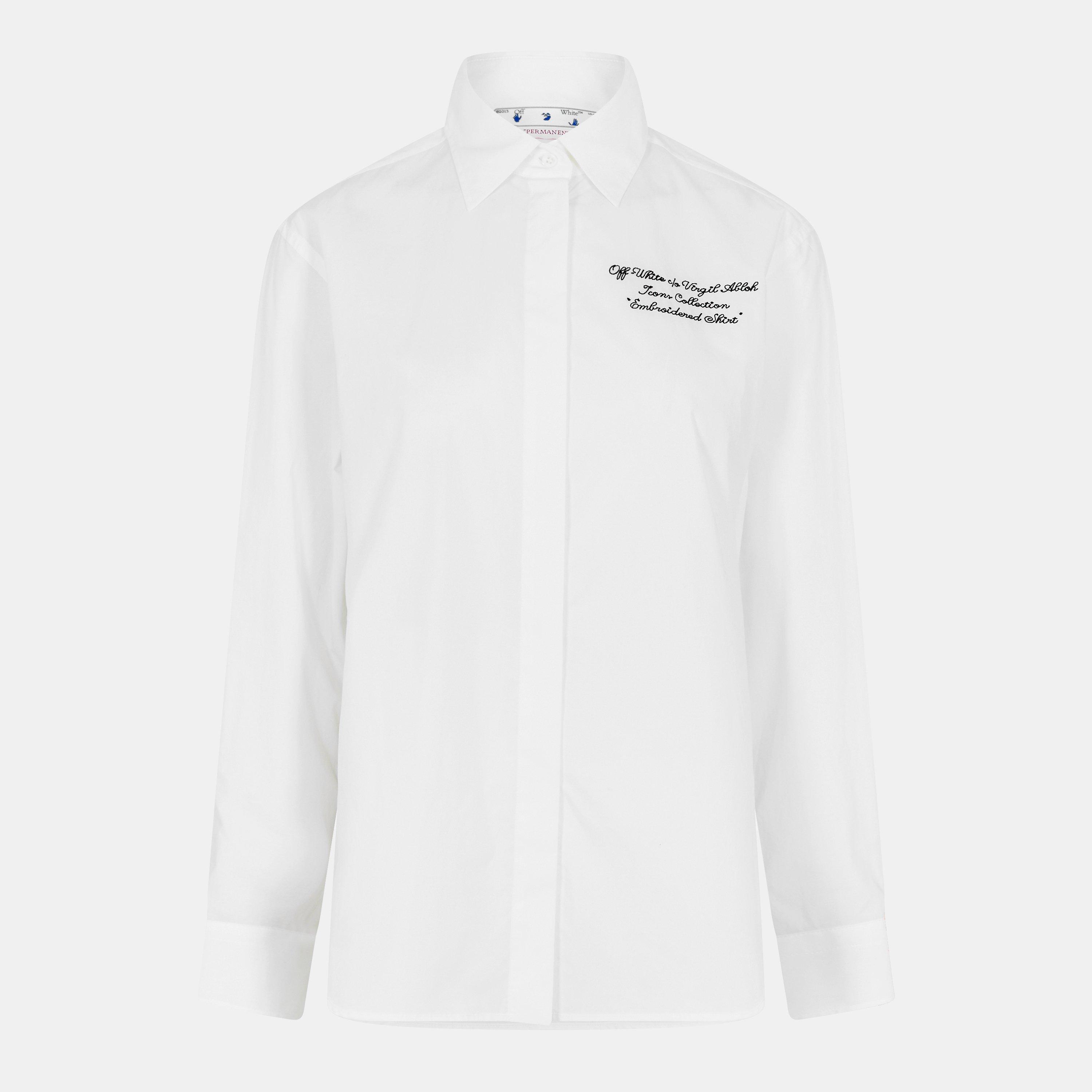 White/Black - Off White - Women's Long Sleeve Dress Shirt - 1