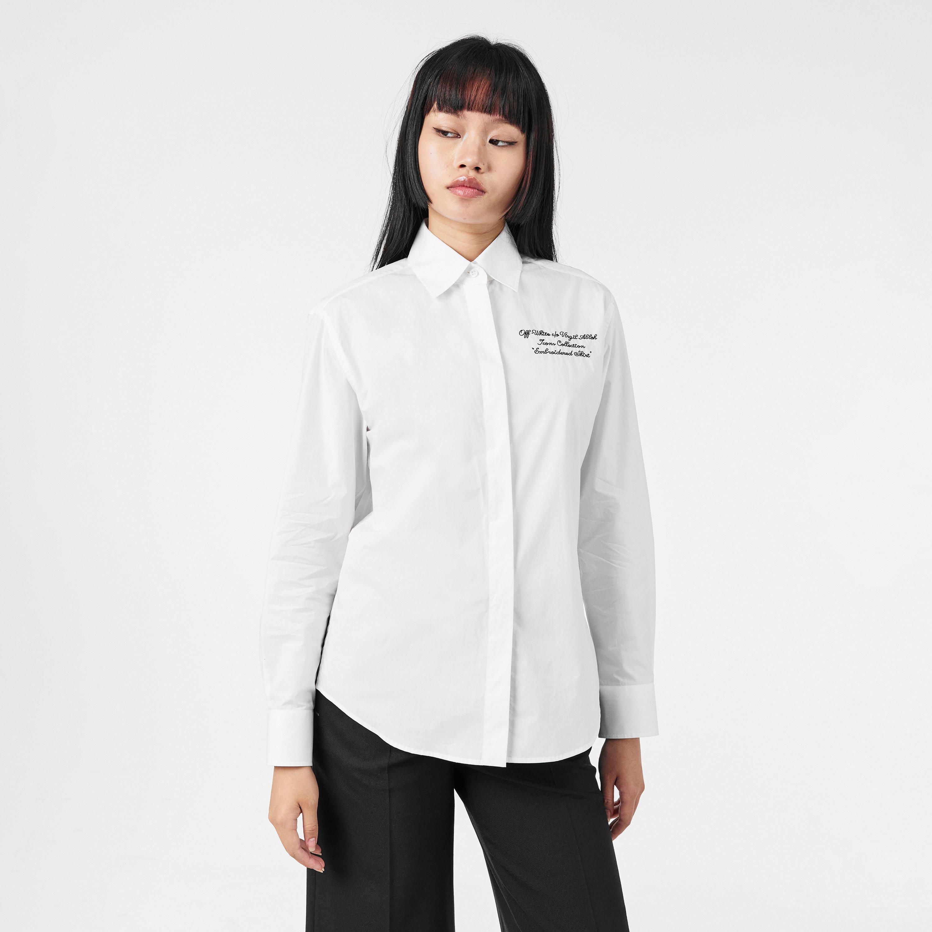 White/Black - Off White - Women's Long-Sleeve Dress Shirt - 3