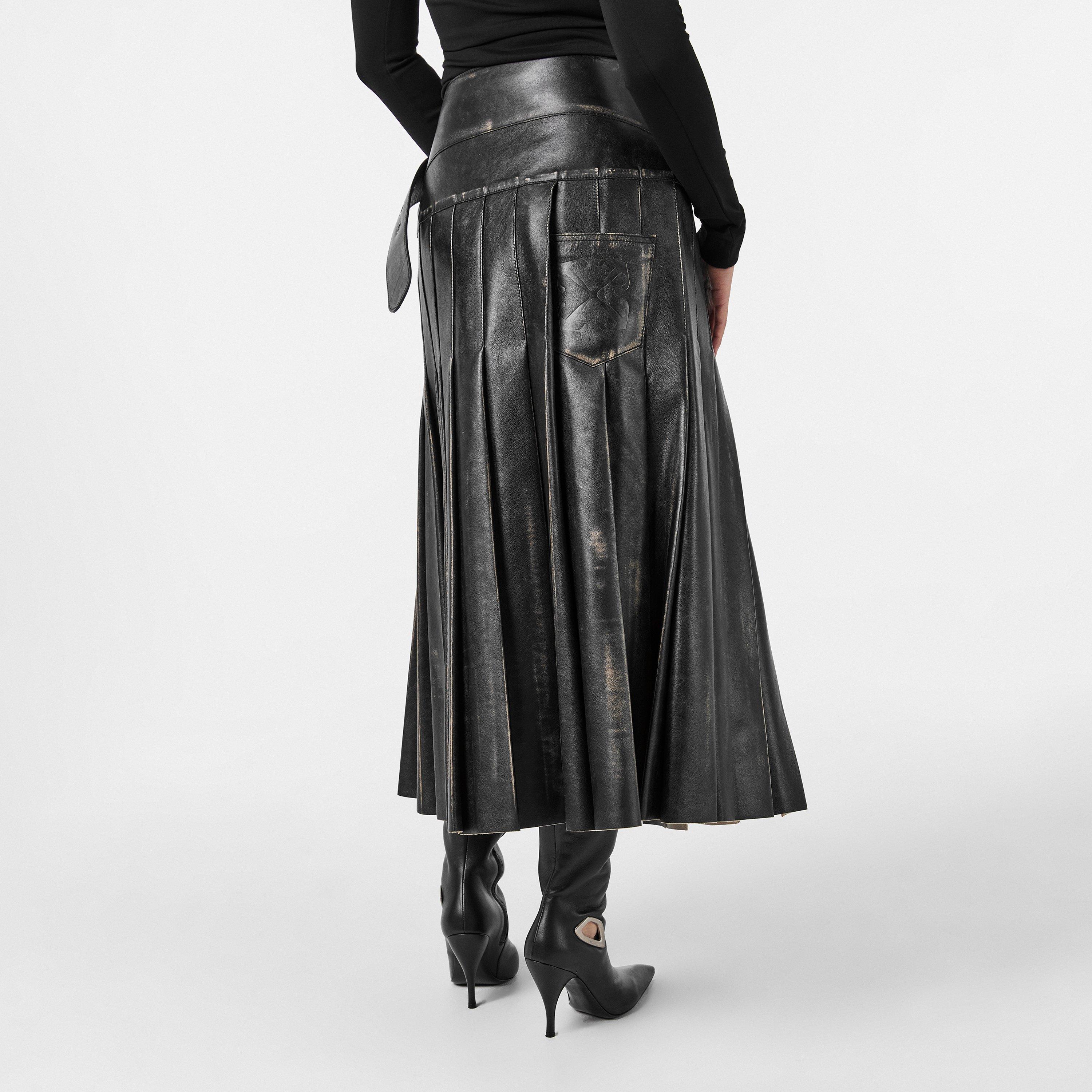 Black - Off White - Women's Leather Shorts - 4