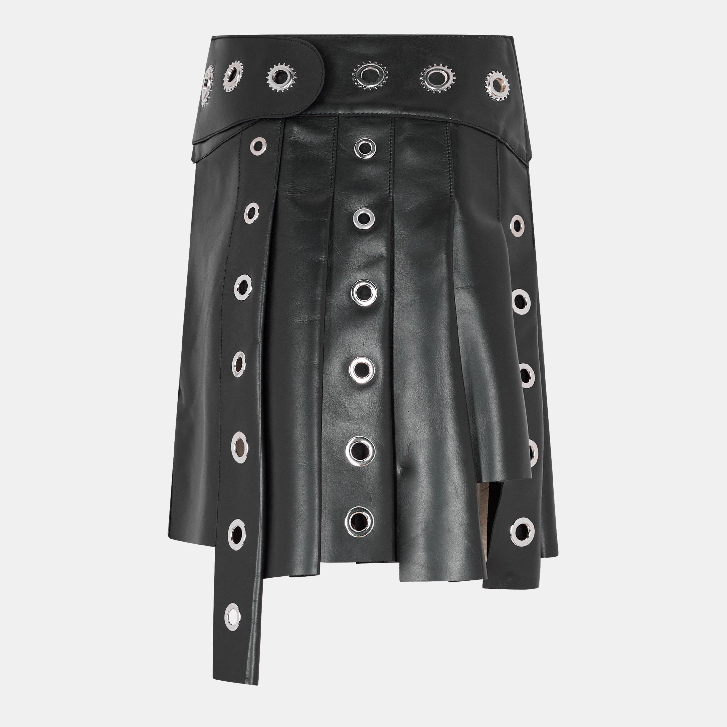 Black - Off White - Women's Leather Shorts - 2