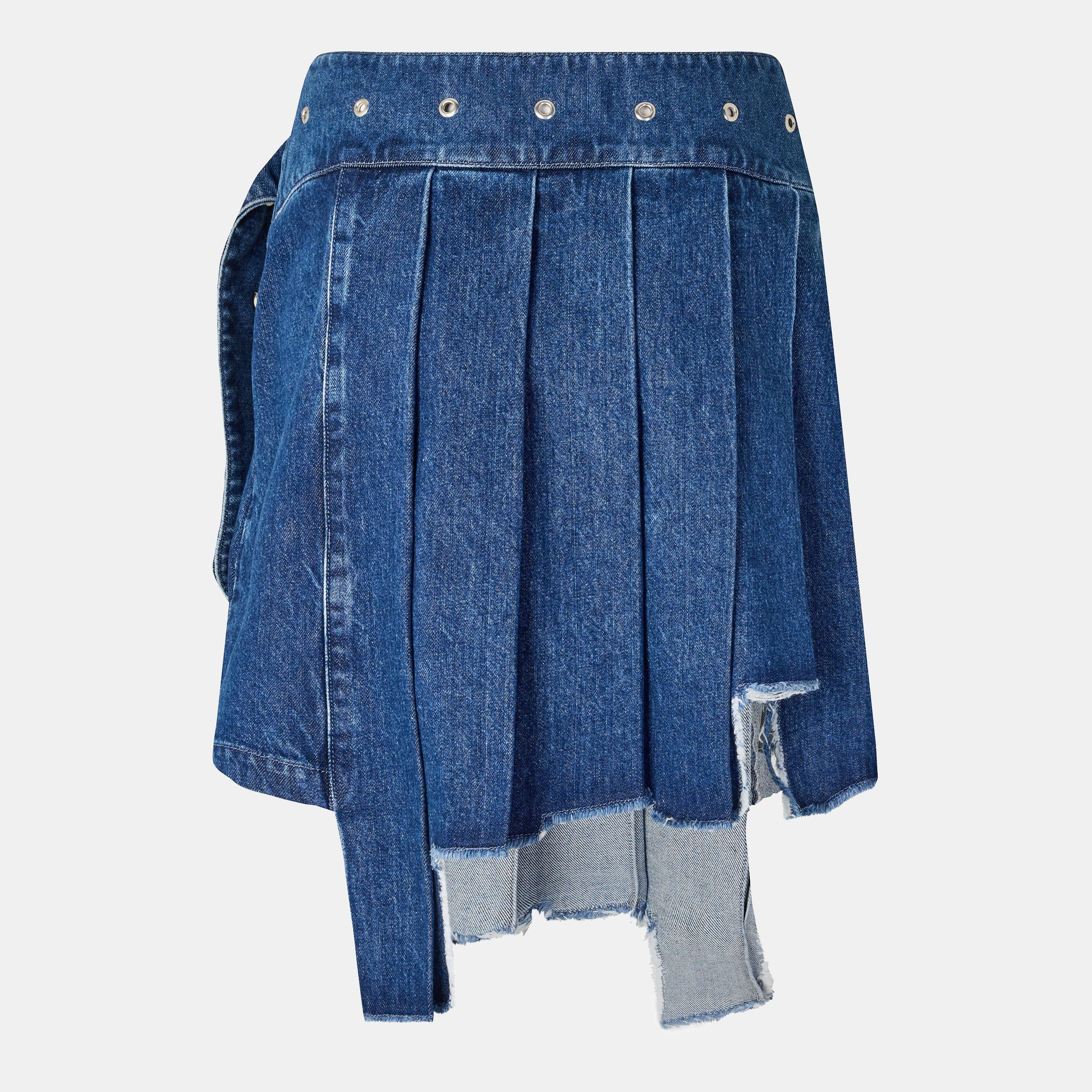 Blue - Off White - Women's Denim Skirt - 2