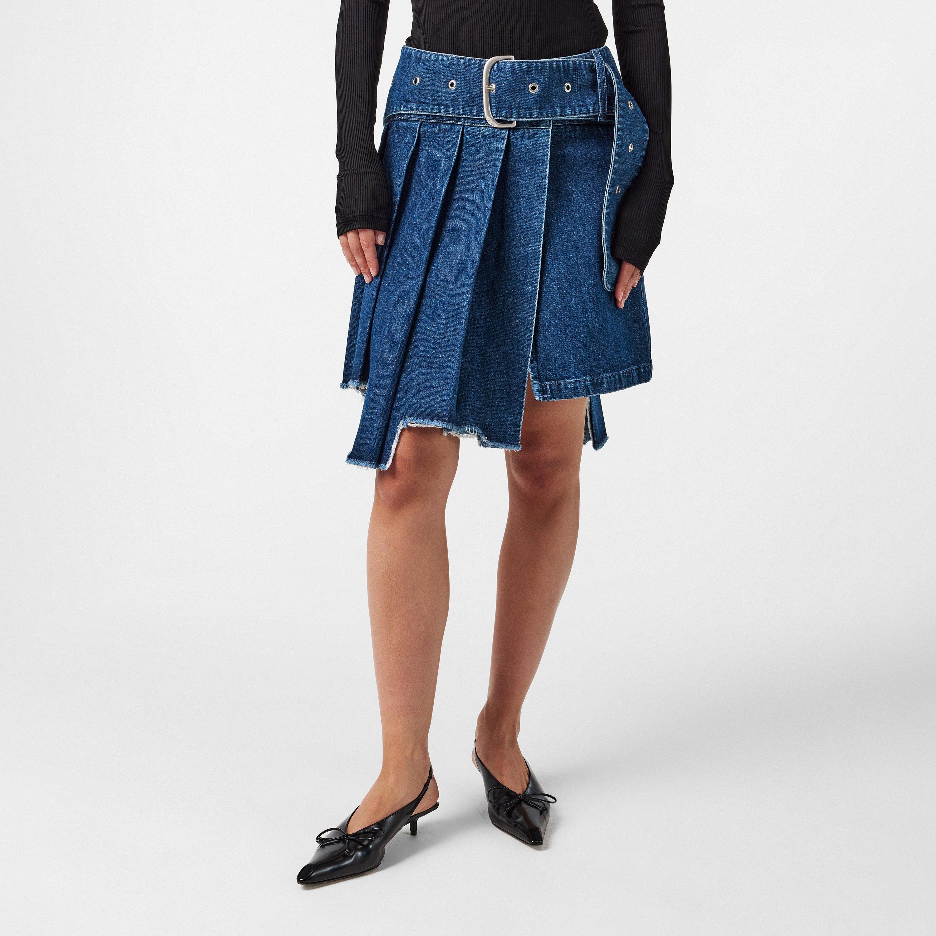 Blue - Off White - Women's Denim Skirt - 3