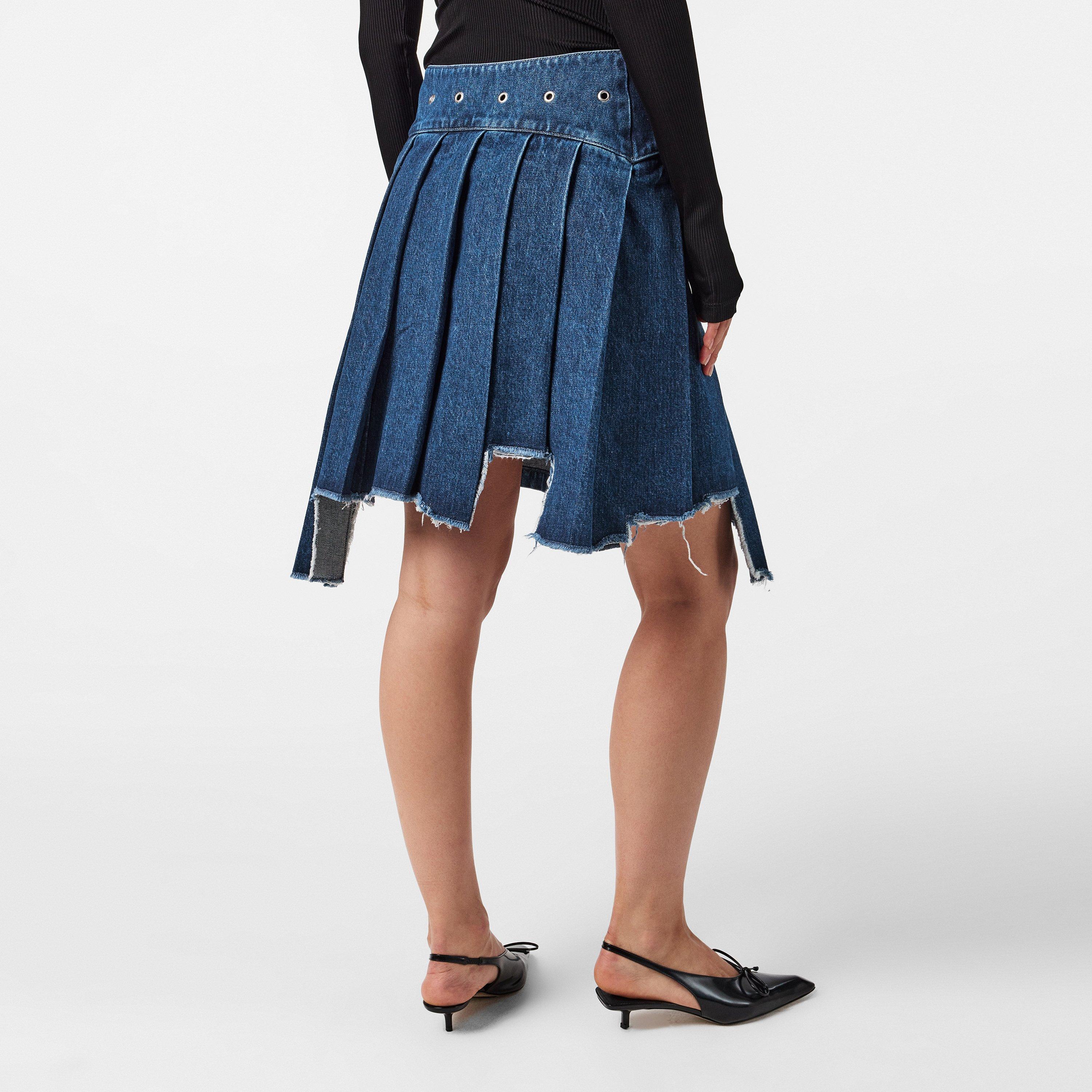 Blue - Off White - Women's Denim Skirt - 4