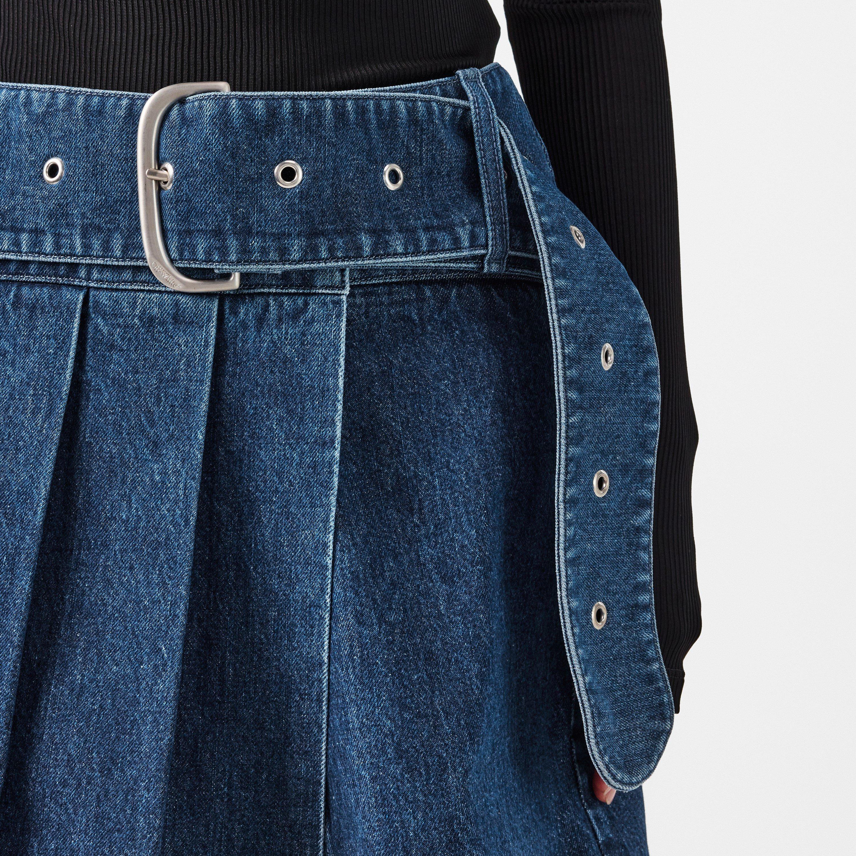 Blue - Off White - Women's Denim Skirt - 5