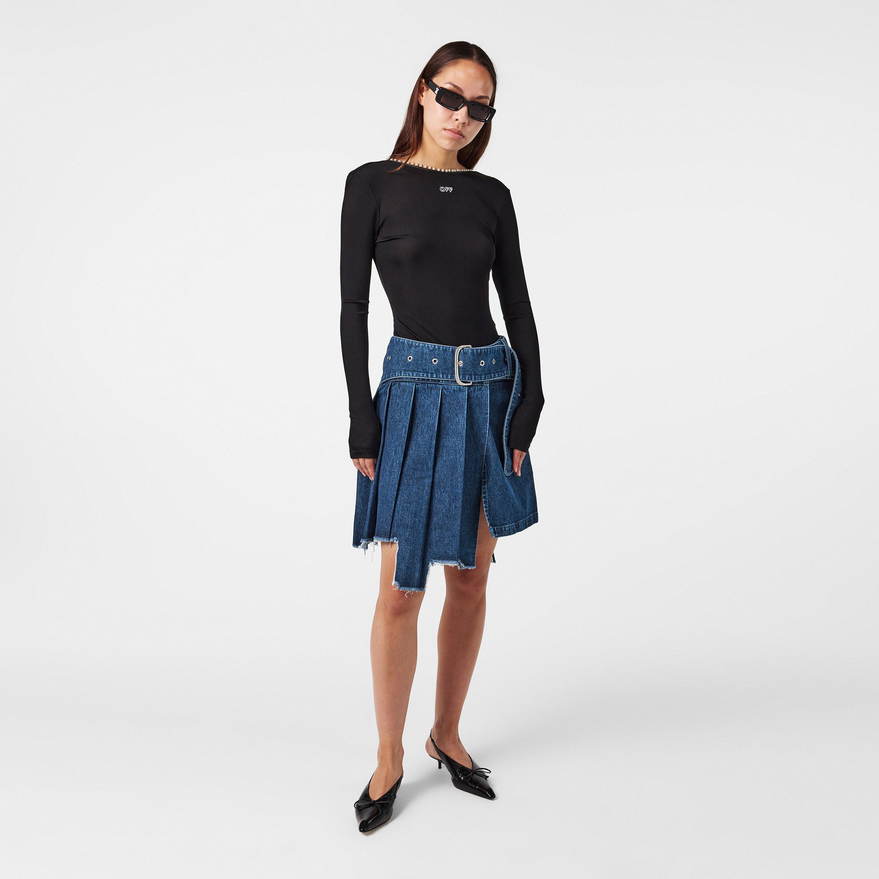 Blue - Off White - Women's Denim Skirt - 6
