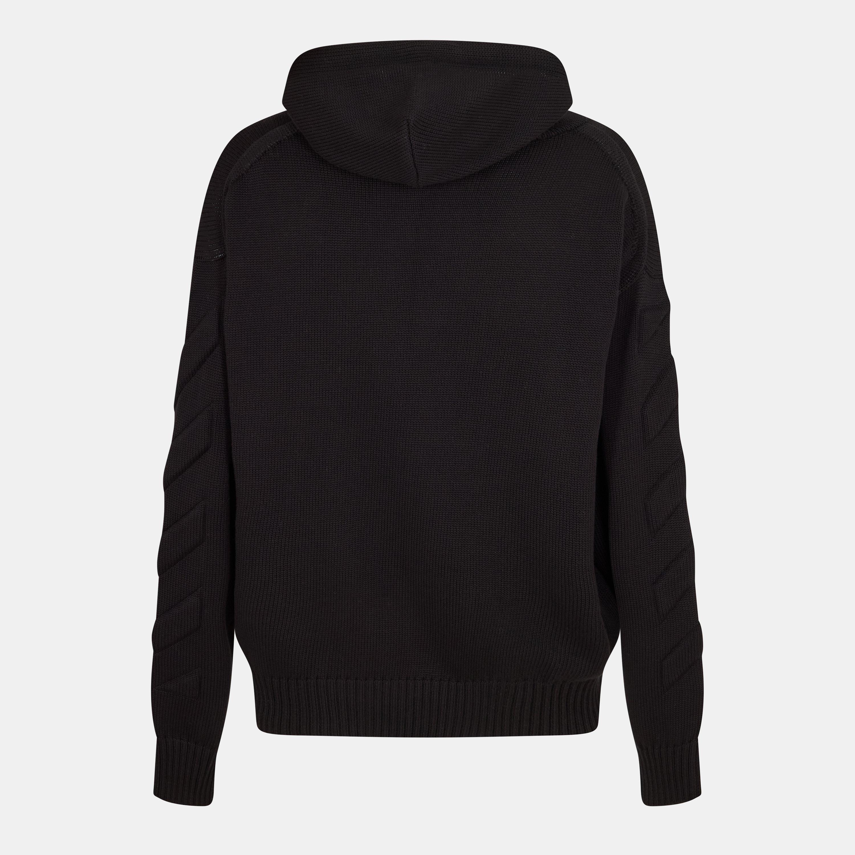 Black - Off White - Men's Knitted Hoodie, Fabric Style - 2