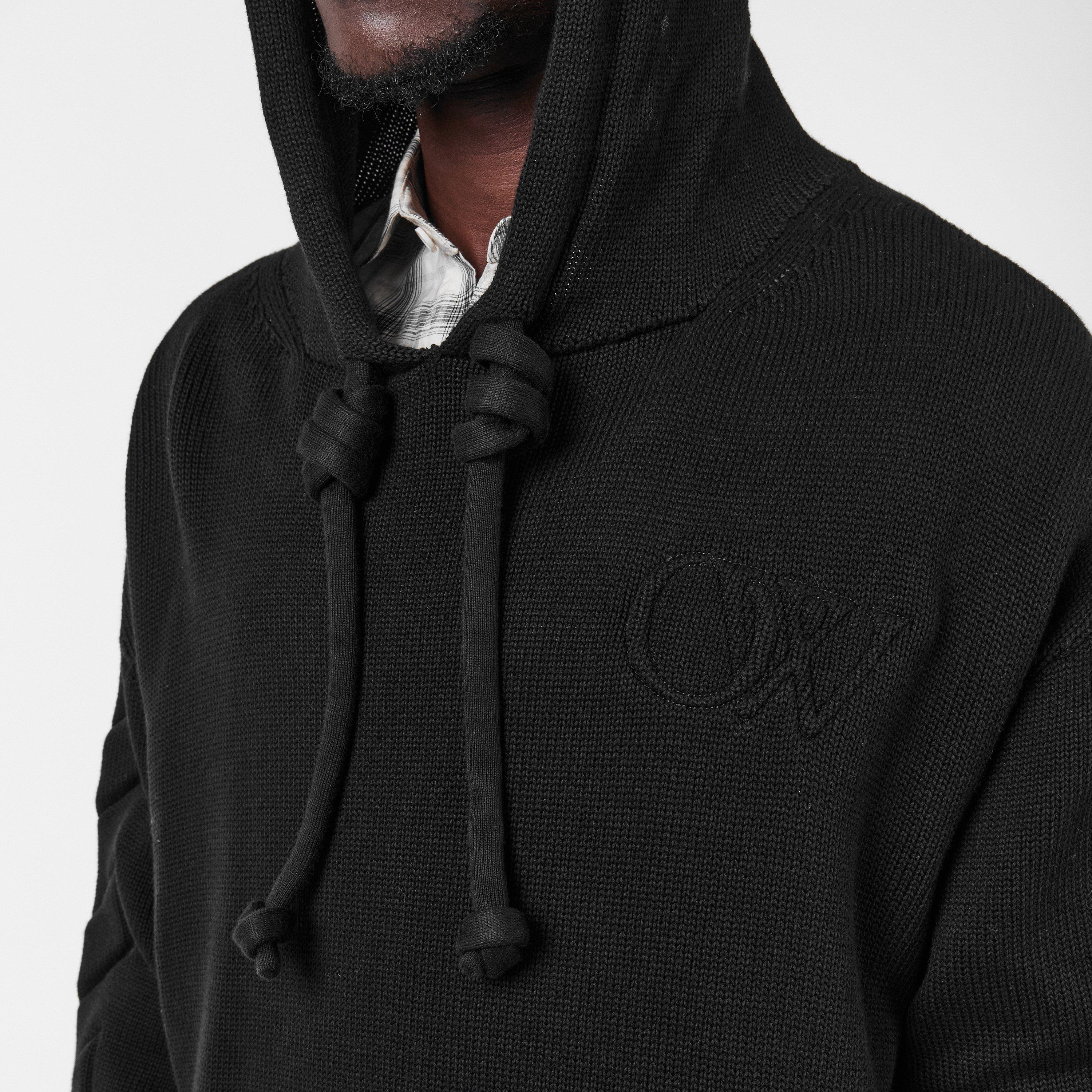 Black - Off White - Men's Knitted Hoodie, Fabric Style - 5