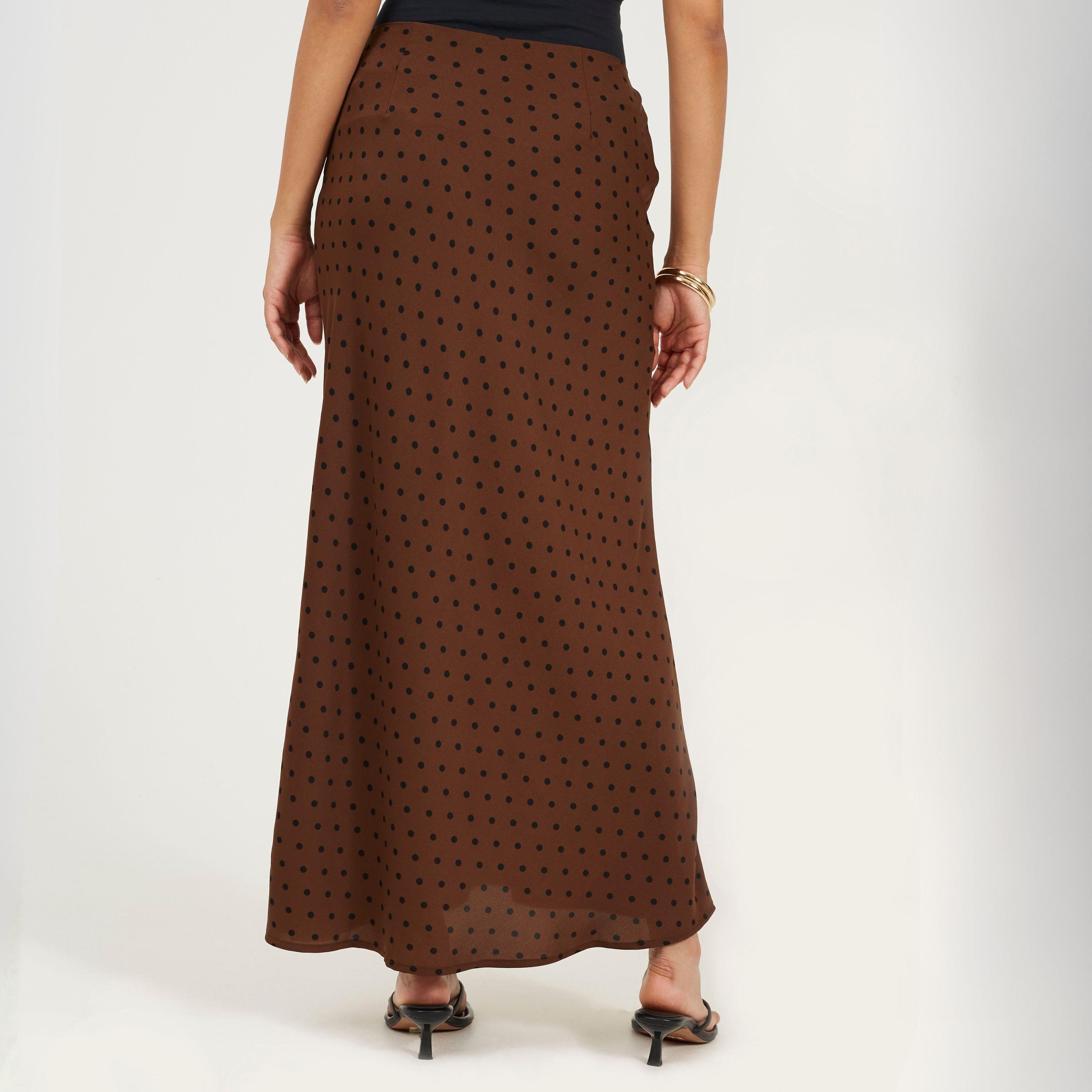 Bruin/Zwart - Brave Soul - BS Womens Polka Dot Print Maxi Skirt - 2