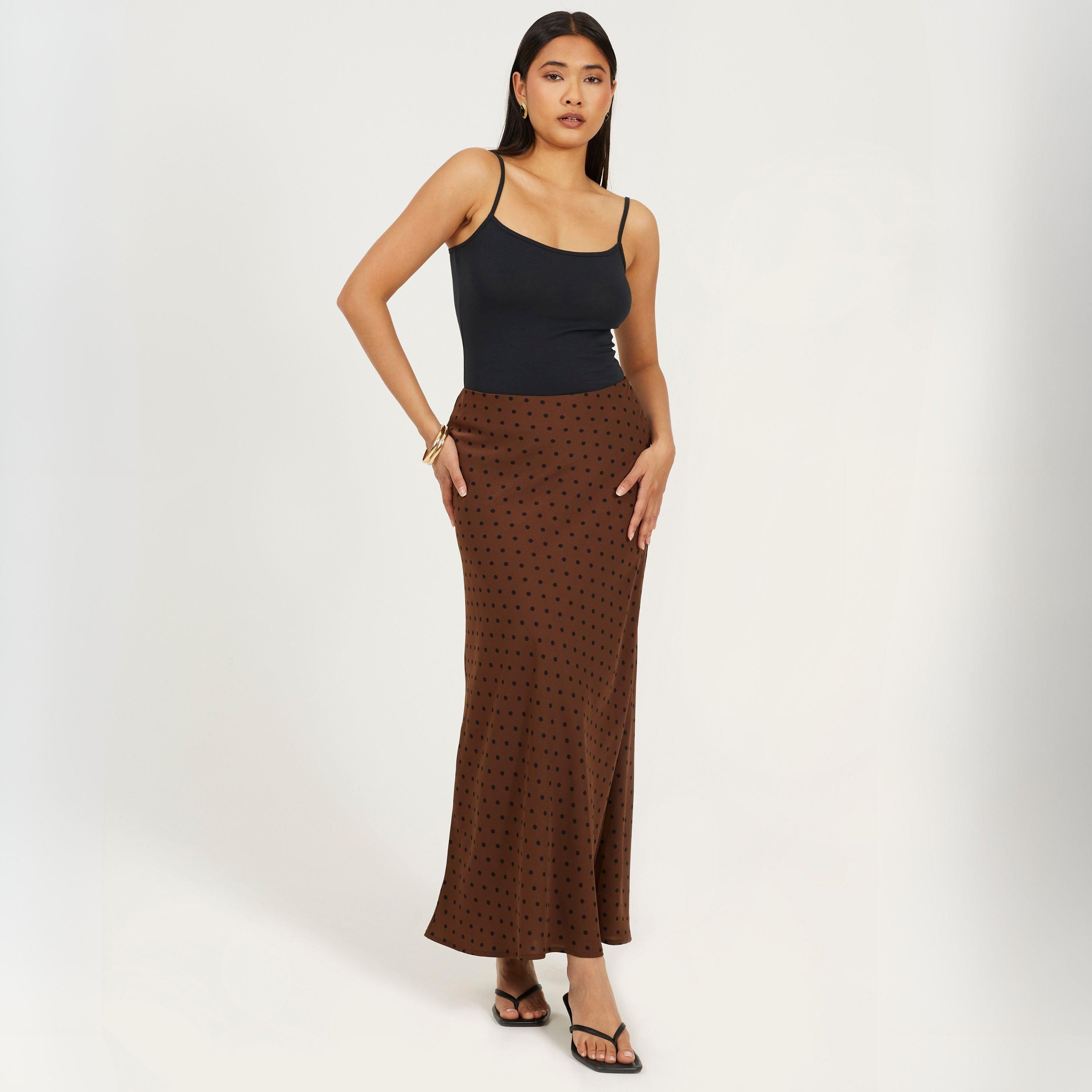 Bruin/Zwart - Brave Soul - BS Womens Polka Dot Print Maxi Skirt - 4