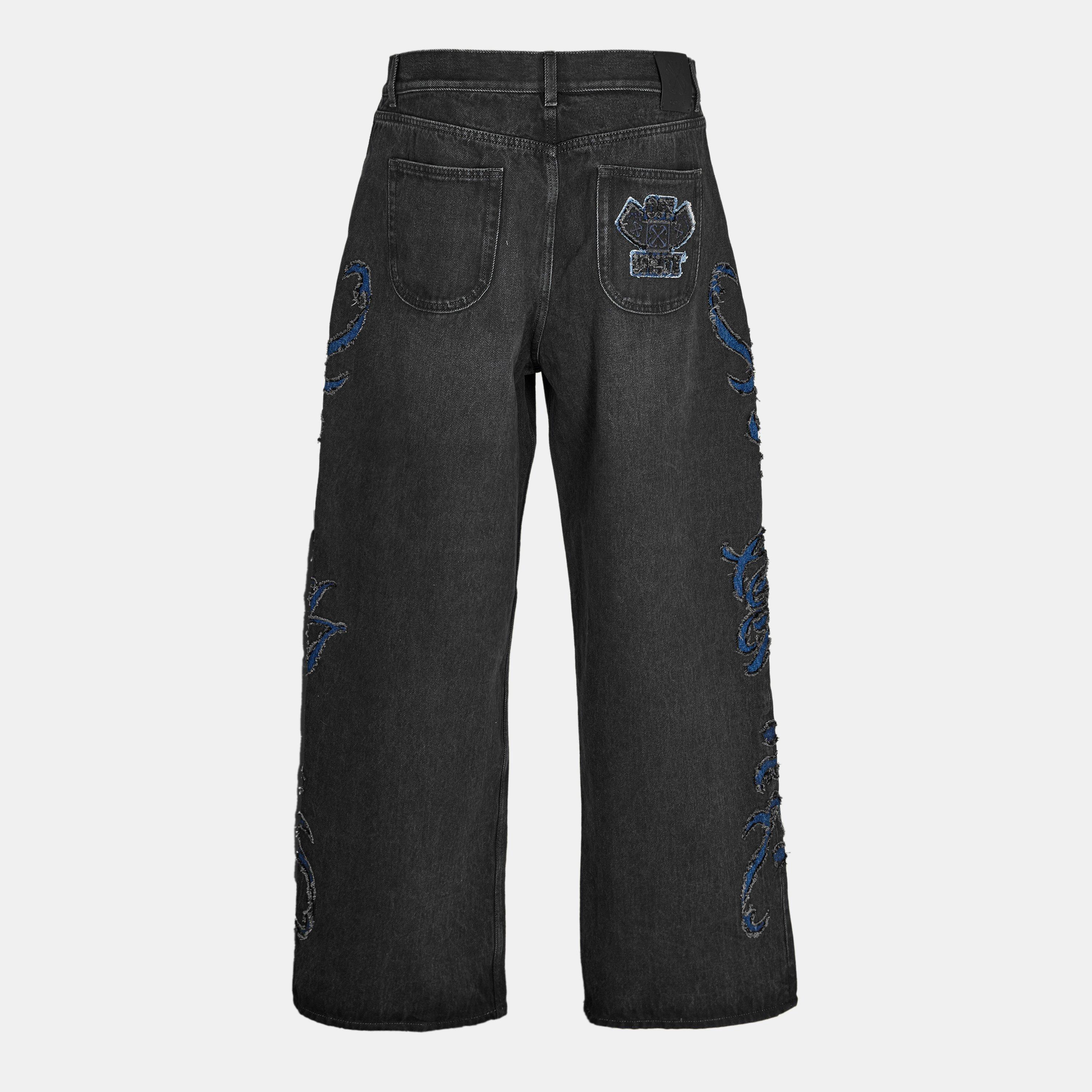 Black/Blue - Off White - Men's Balloon Jeans - 2