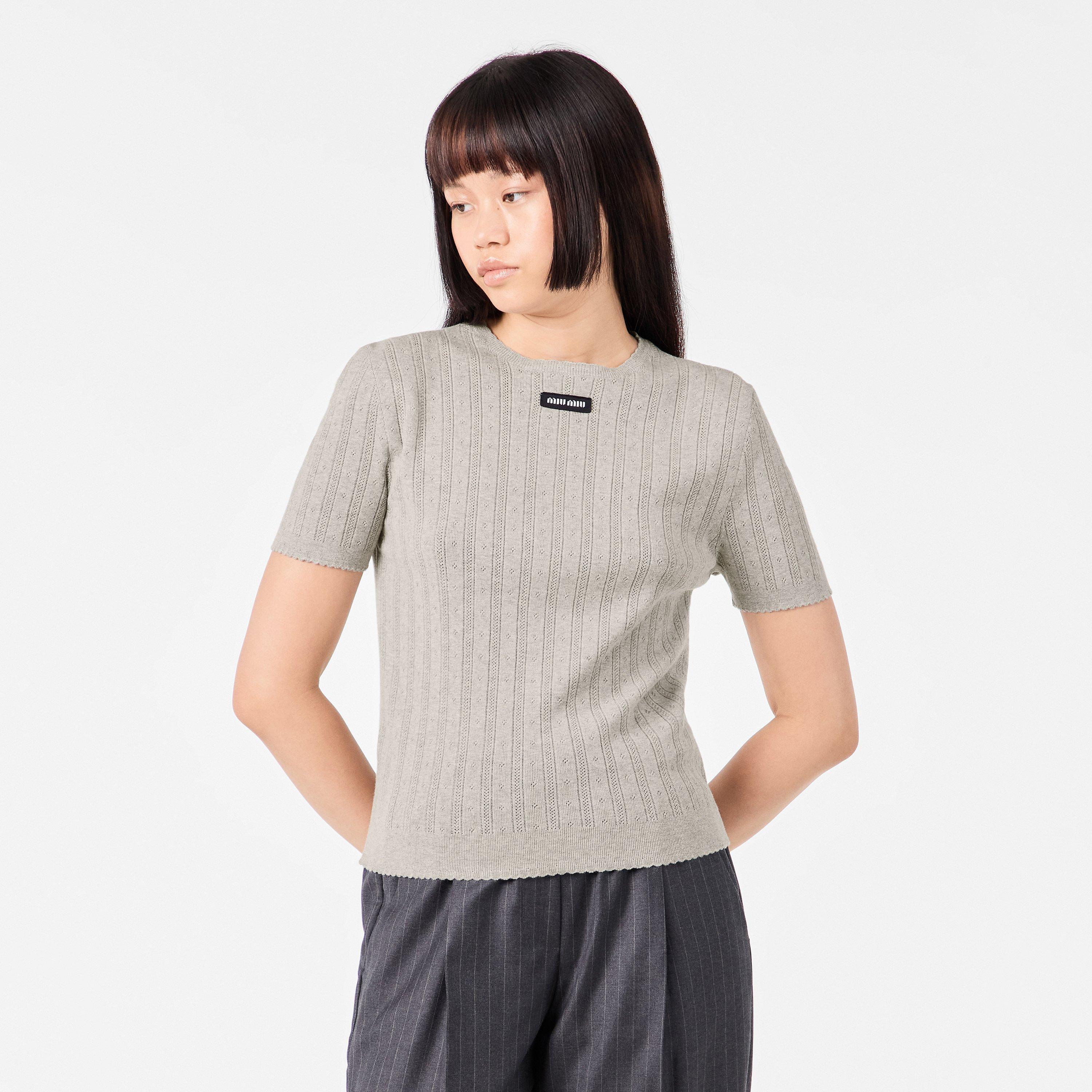 Grigio - Miu Miu - Women's Tailored Fit Crew Neck Jumper - 3