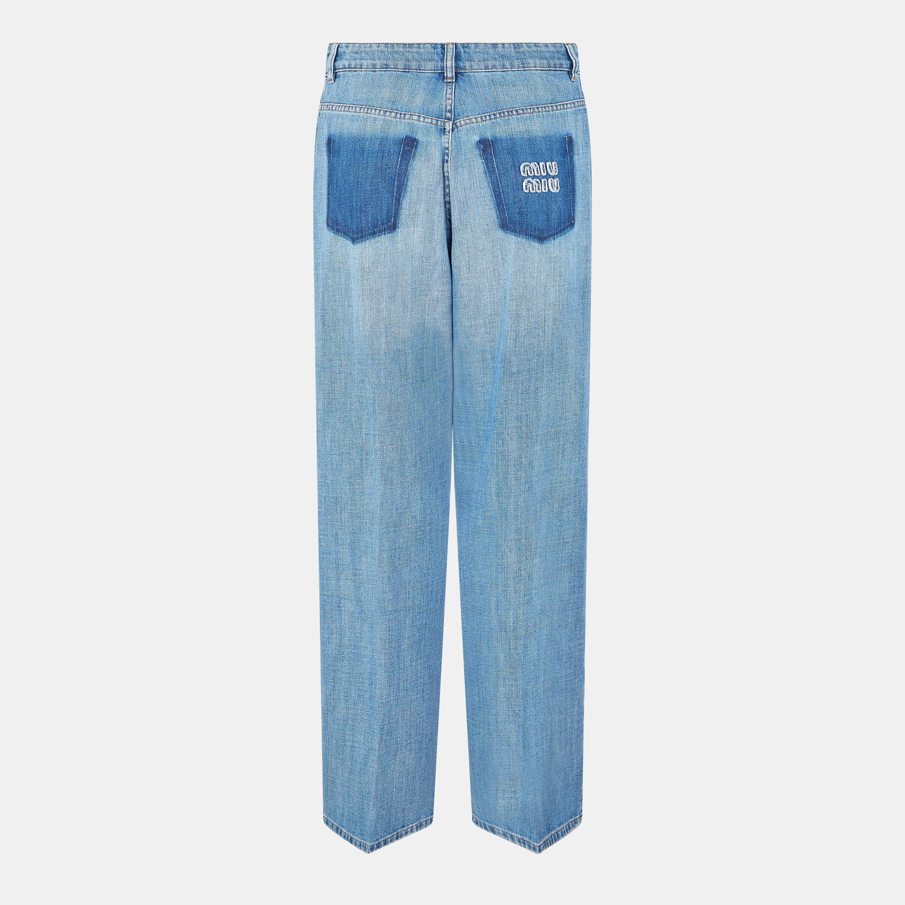 Celeste - Miu Miu - Women's High Rise Denim Wide Leg Jeans - 2