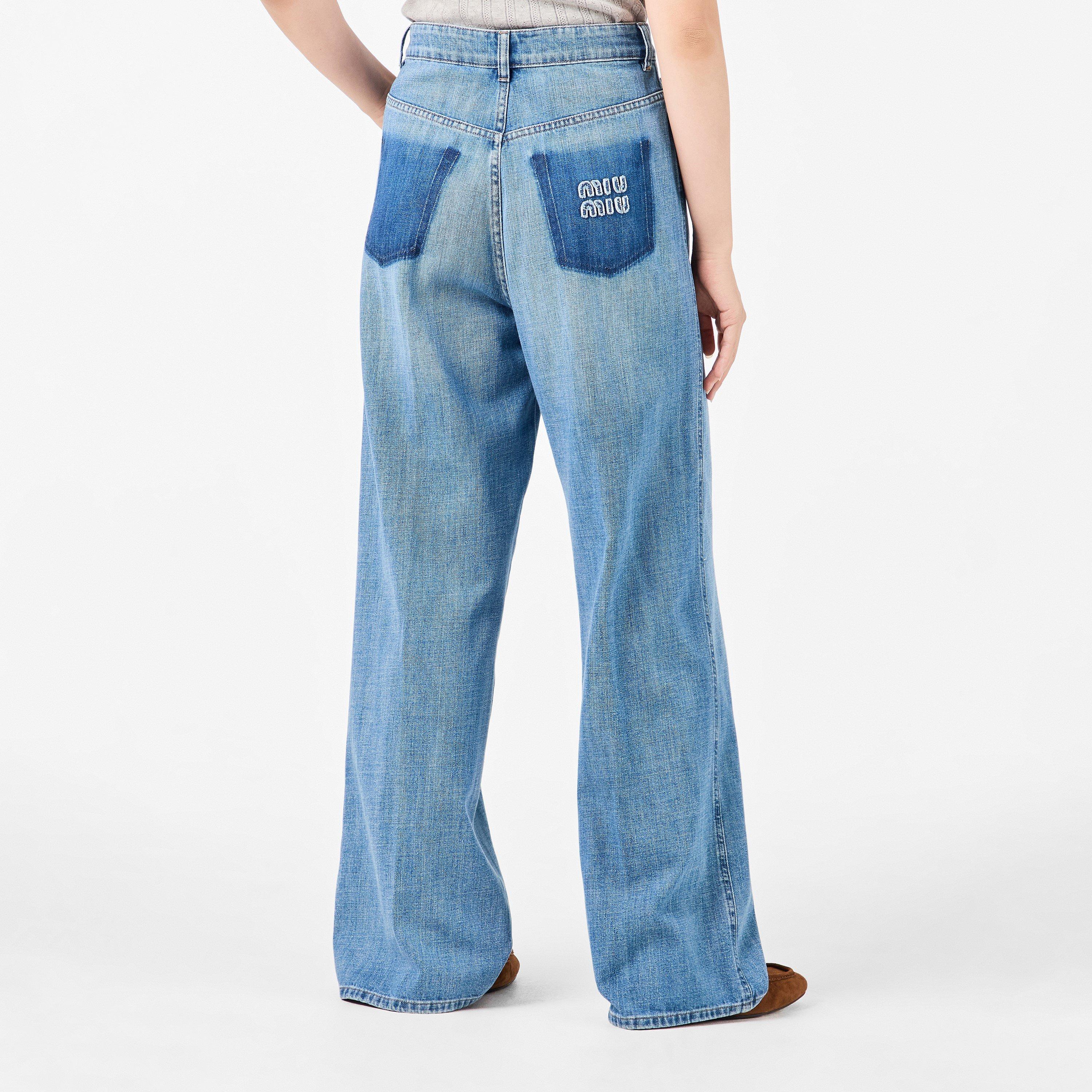 Celeste - Miu Miu - Women's High Rise Denim Wide Leg Jeans - 4