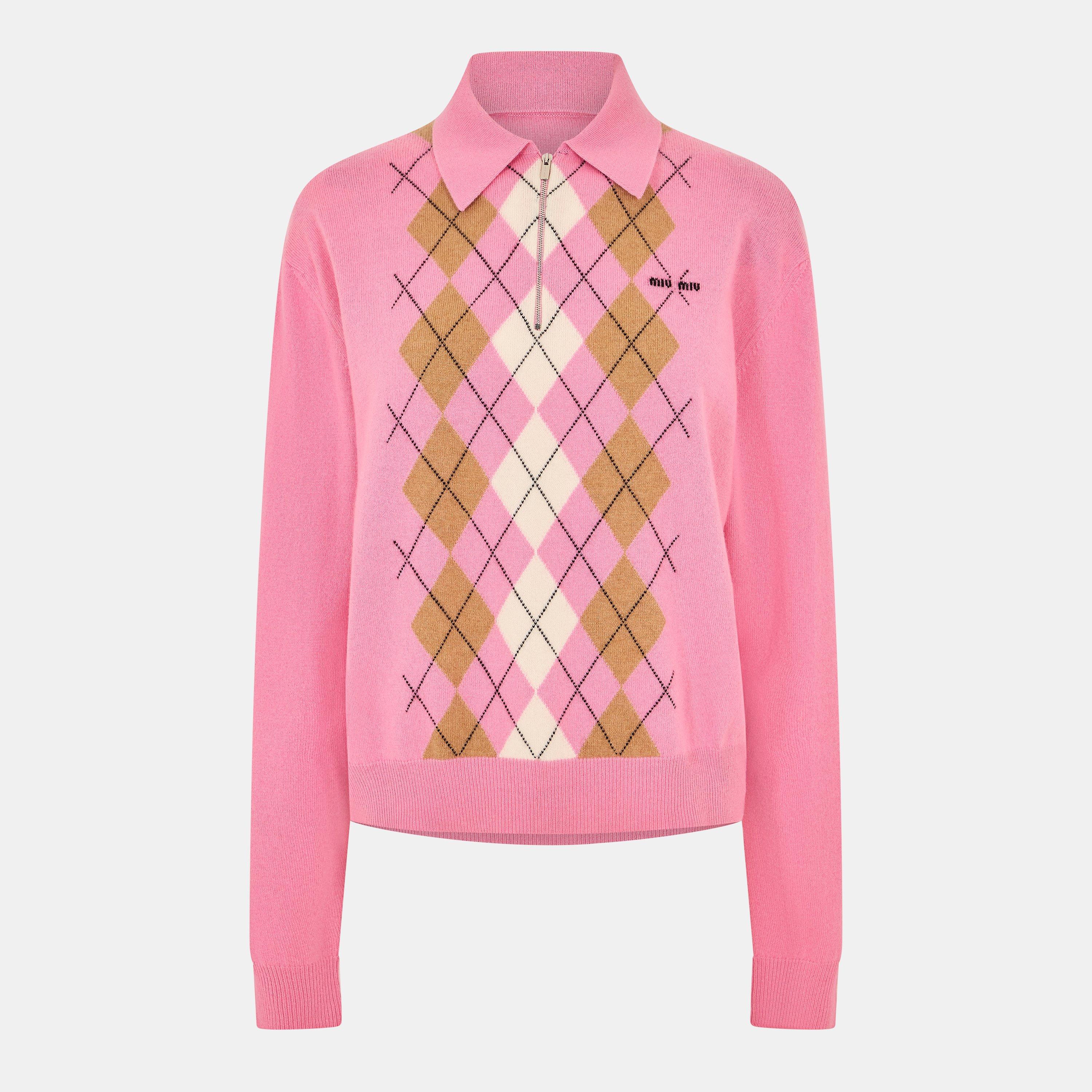 Miu Miu | Women's Cashmere Argyle Crew Neck Jumper | Cruise Fashion