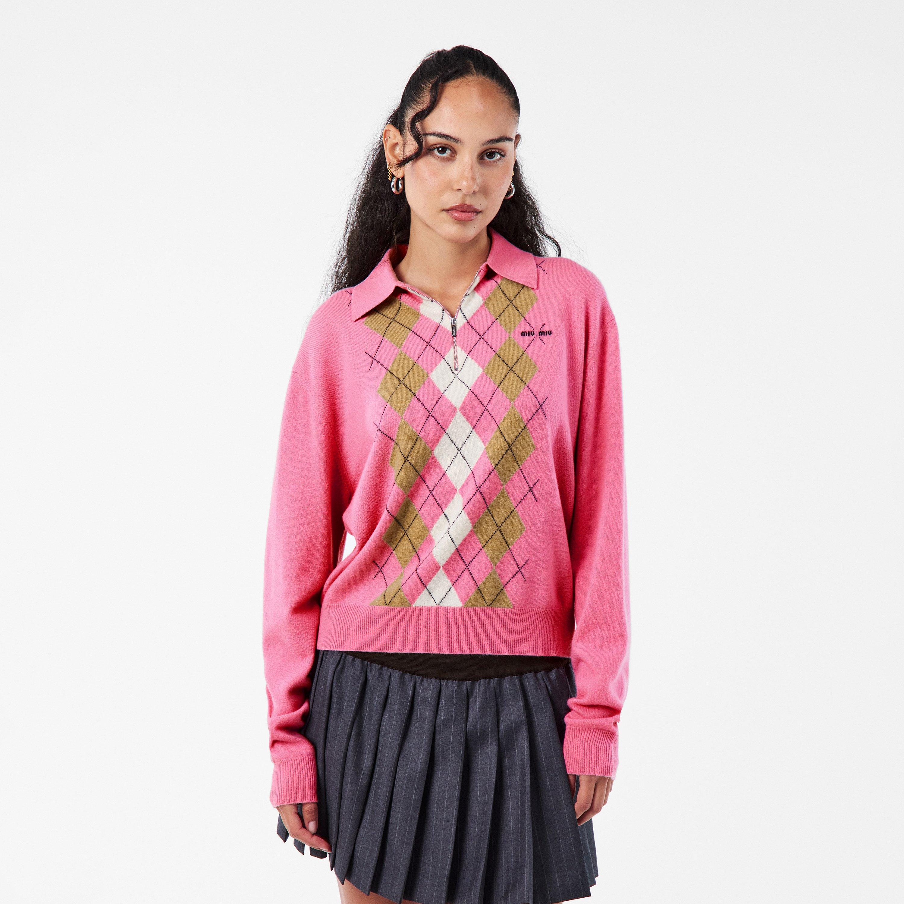 Rosa - Miu Miu - Women's Cashmere Argyle Crew Neck Jumper - 3