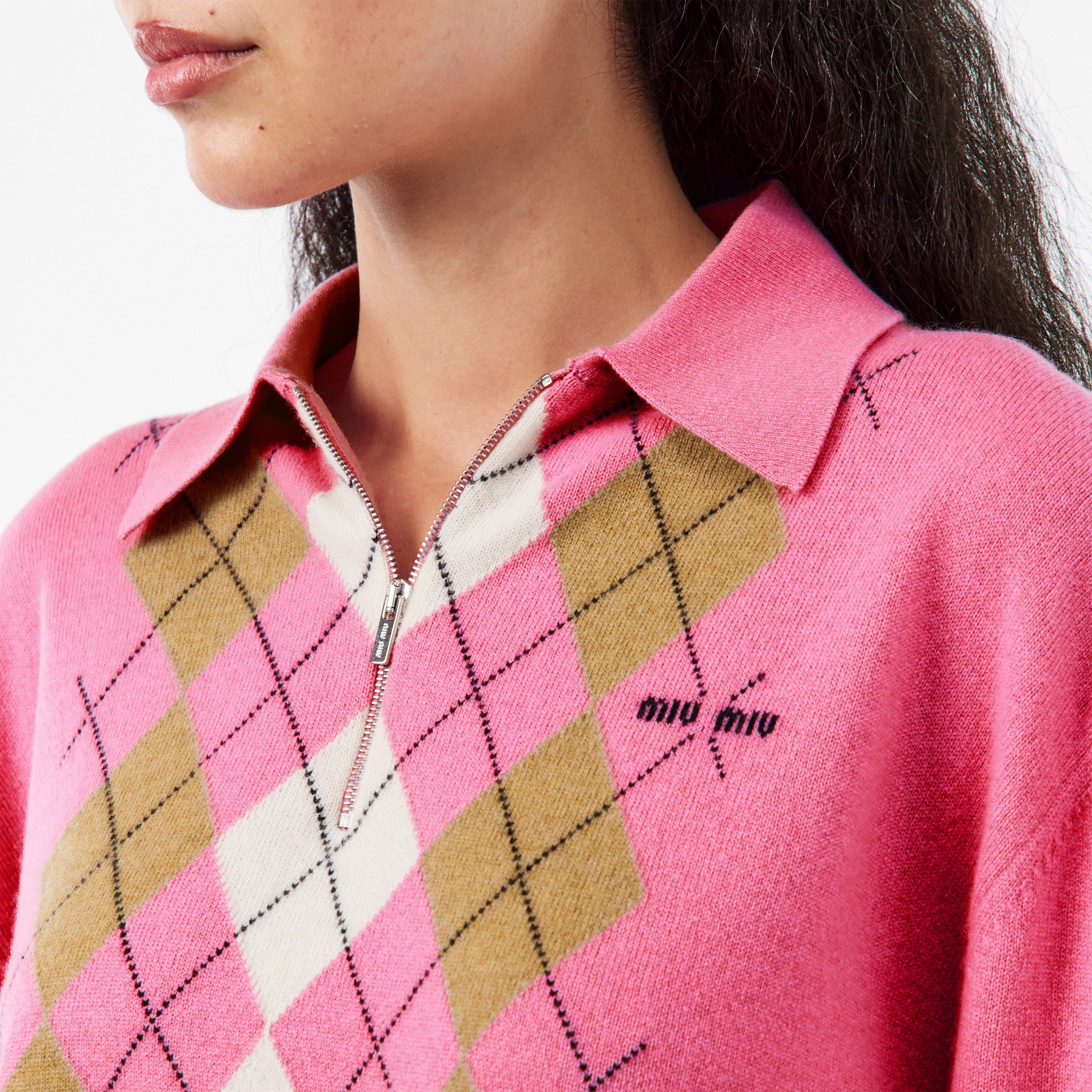 Miu Miu | Women's Cashmere Argyle Crew Neck Jumper | Cruise Fashion