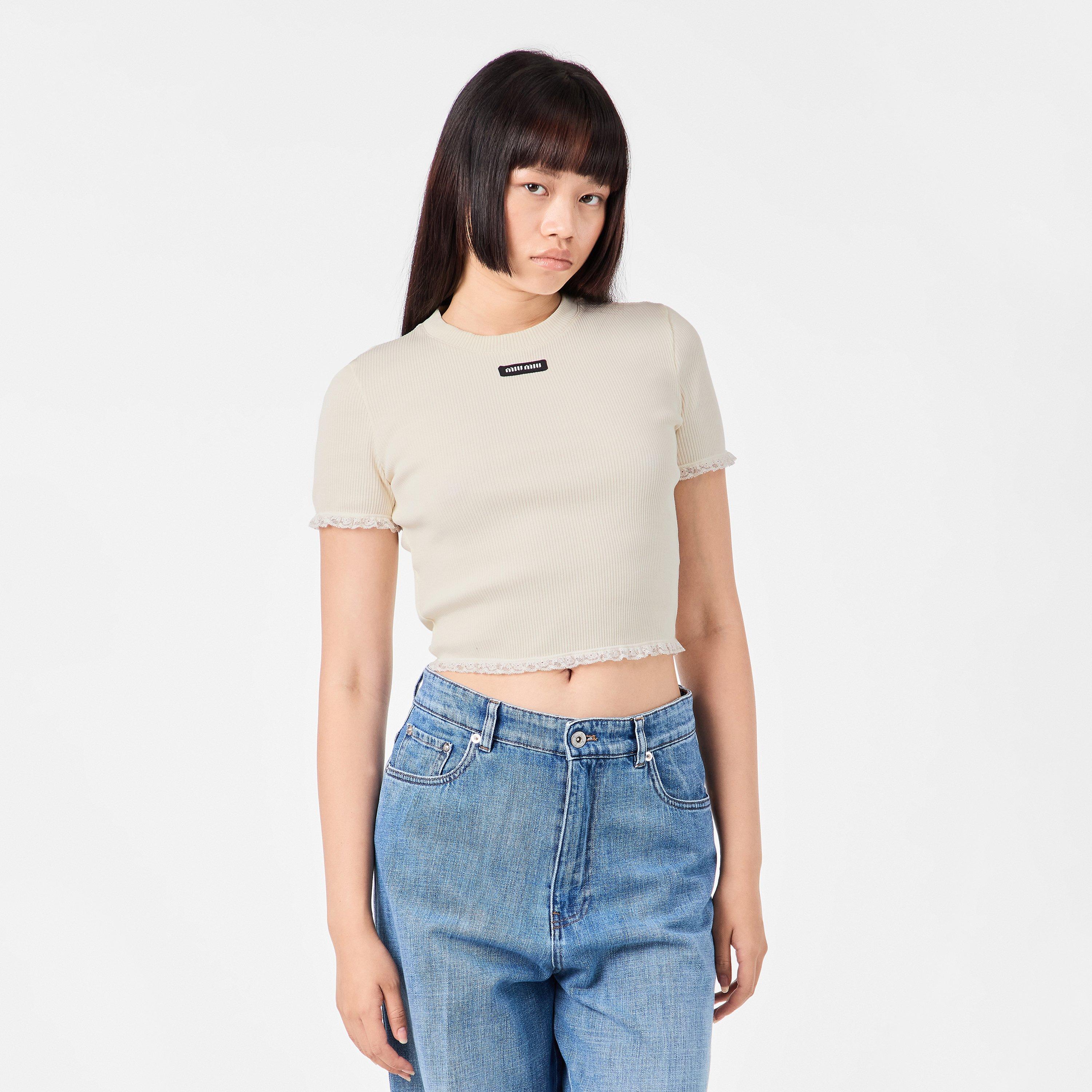 Avorio - Miu Miu - Logo T-Shirt - 3