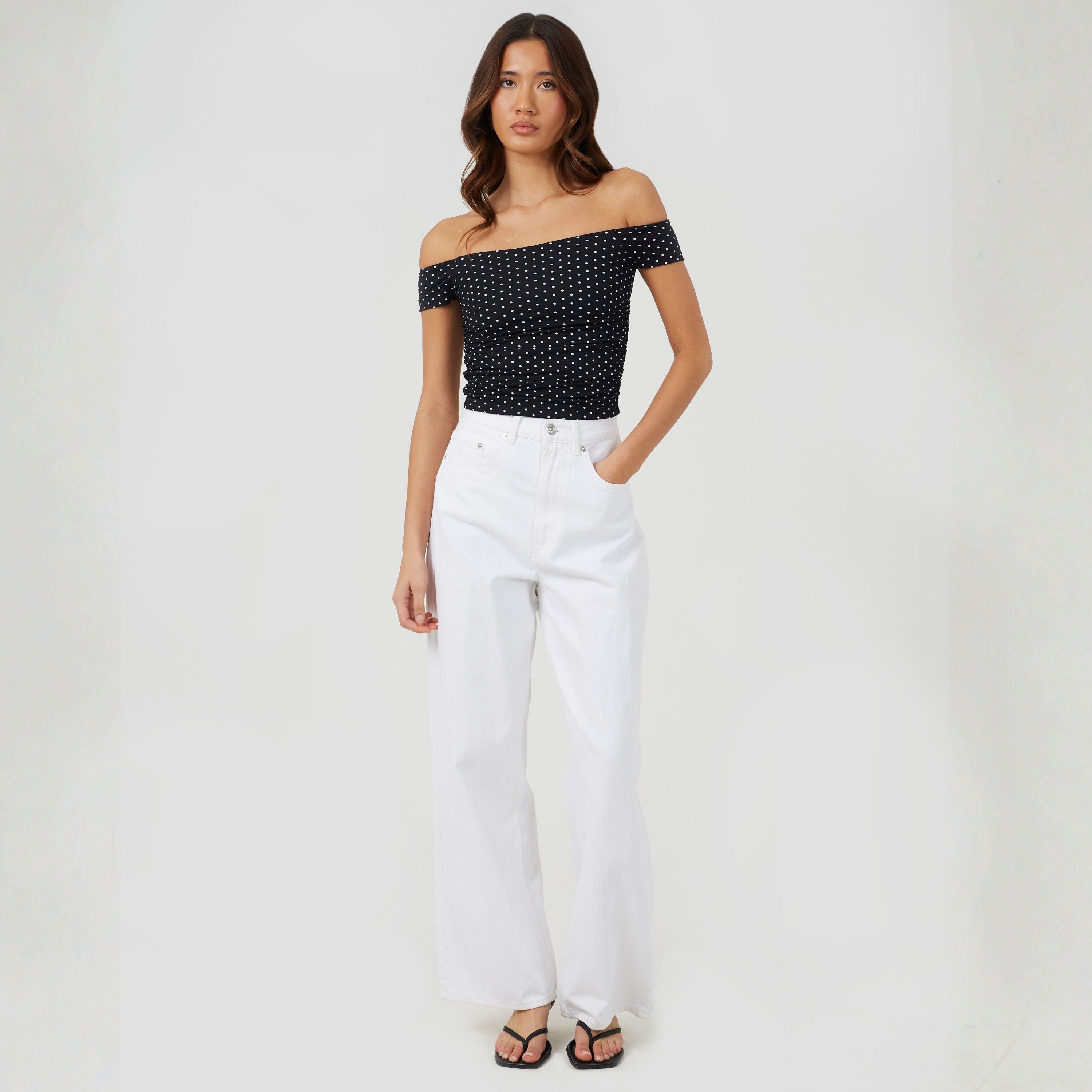 Nero/Bianco - Brave Soul - BS Womens Polka Dot Bardot Neck Jersey Top - 4