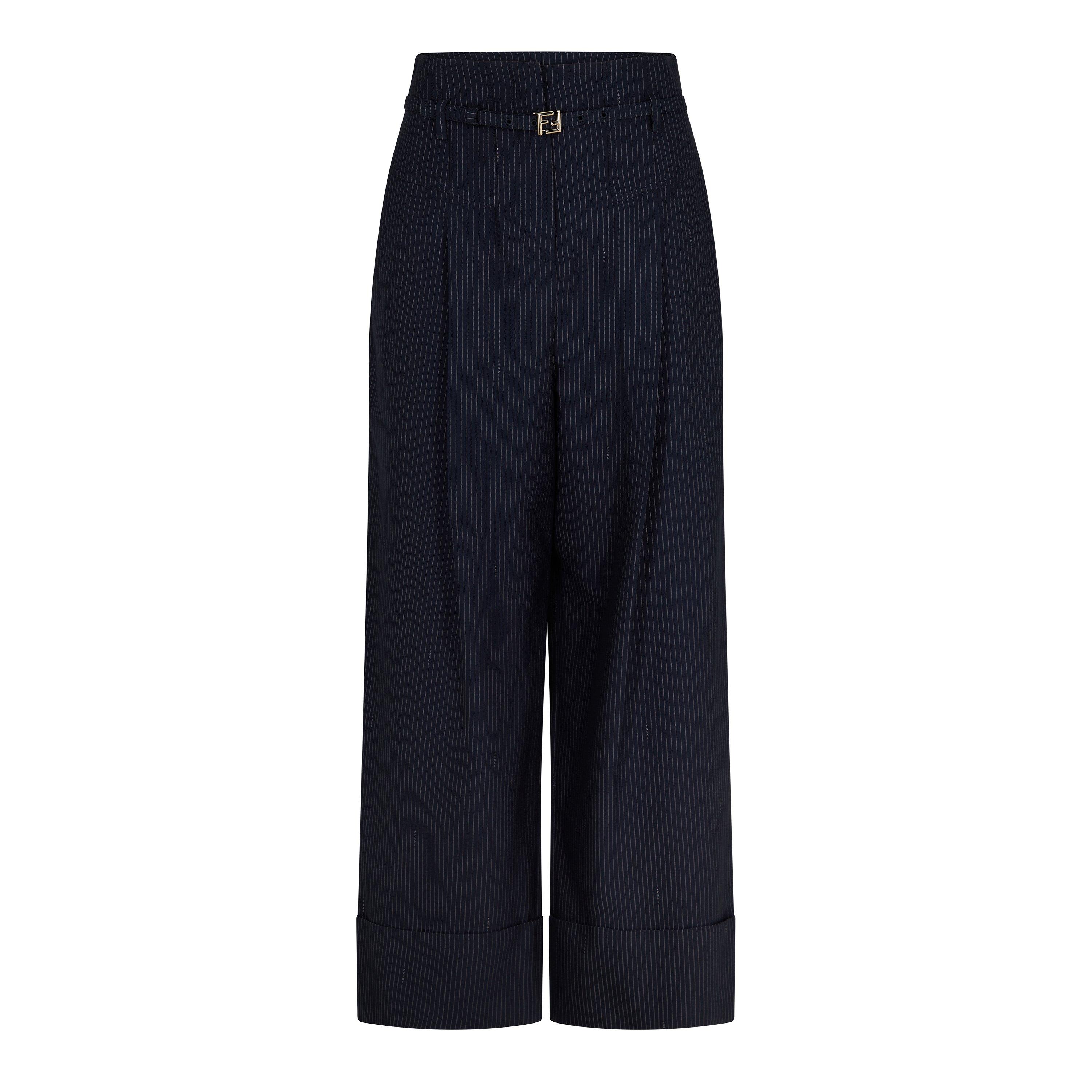 Fendi Womens Pinstriped Trousers - Blue Navy - Size 10 (42)