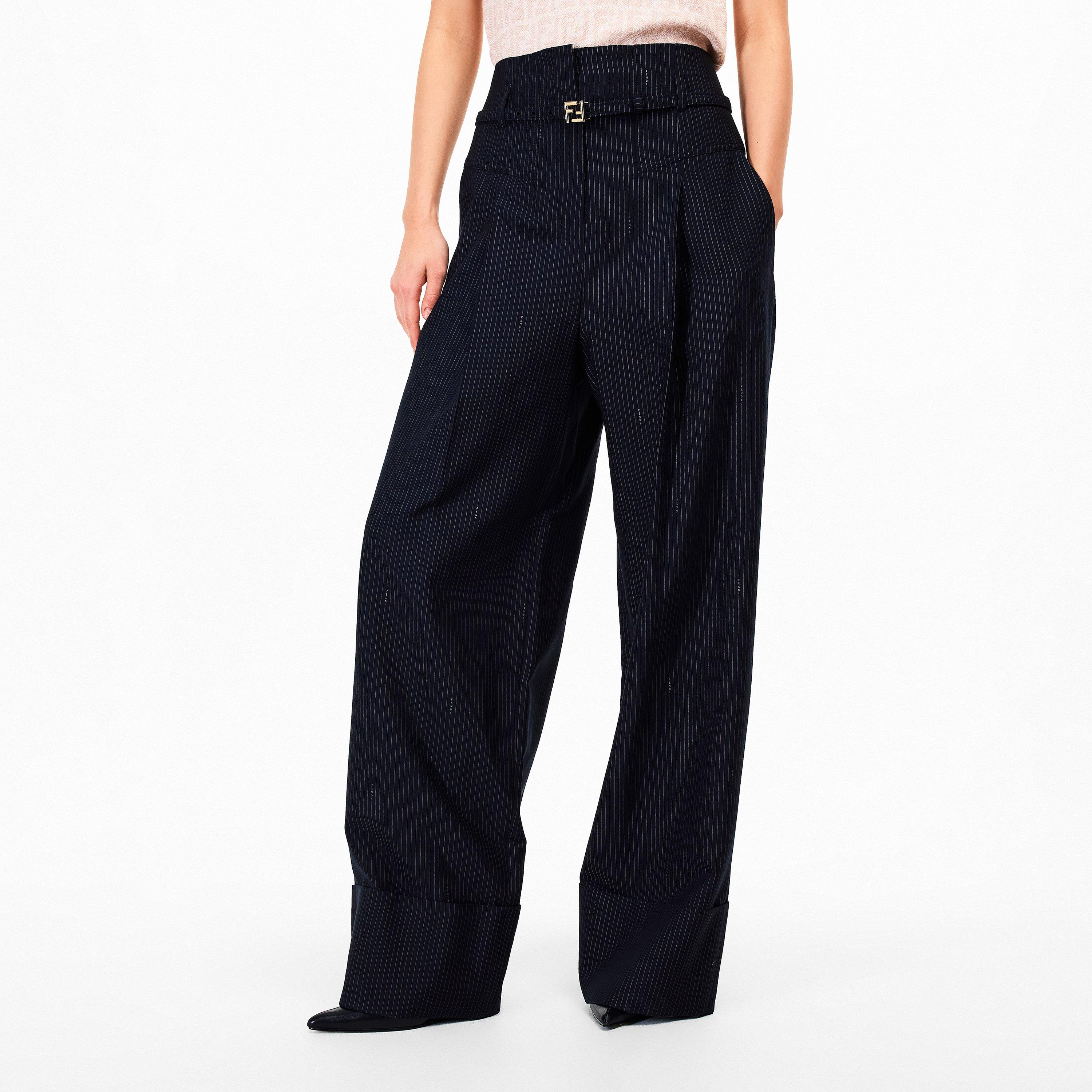 Blue Navy - Fendi - Womens Pinstriped Trousers - 3