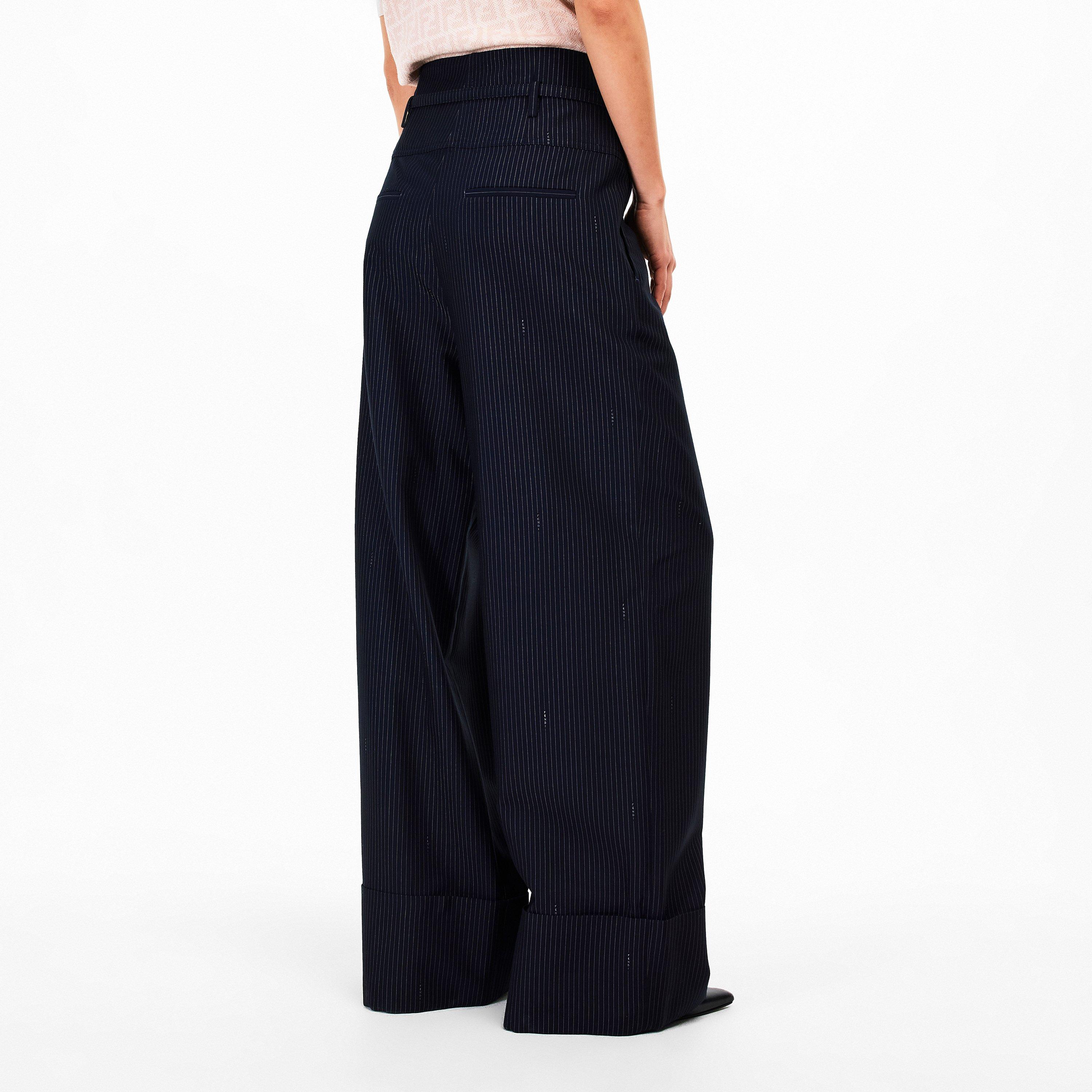 Blue Navy - Fendi - Womens Pinstriped Trousers - 4