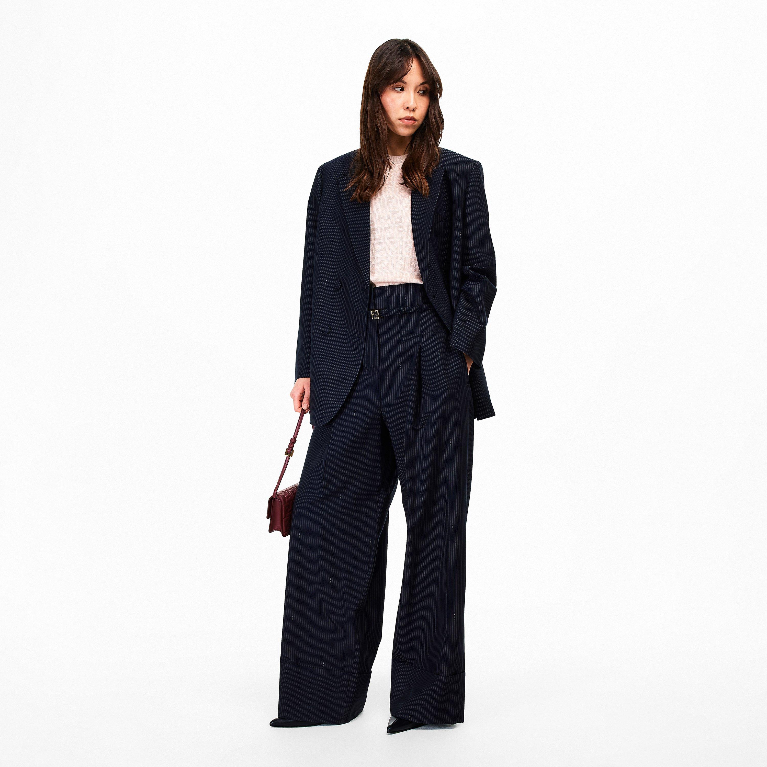 Blue Navy - Fendi - Womens Pinstriped Trousers - 6