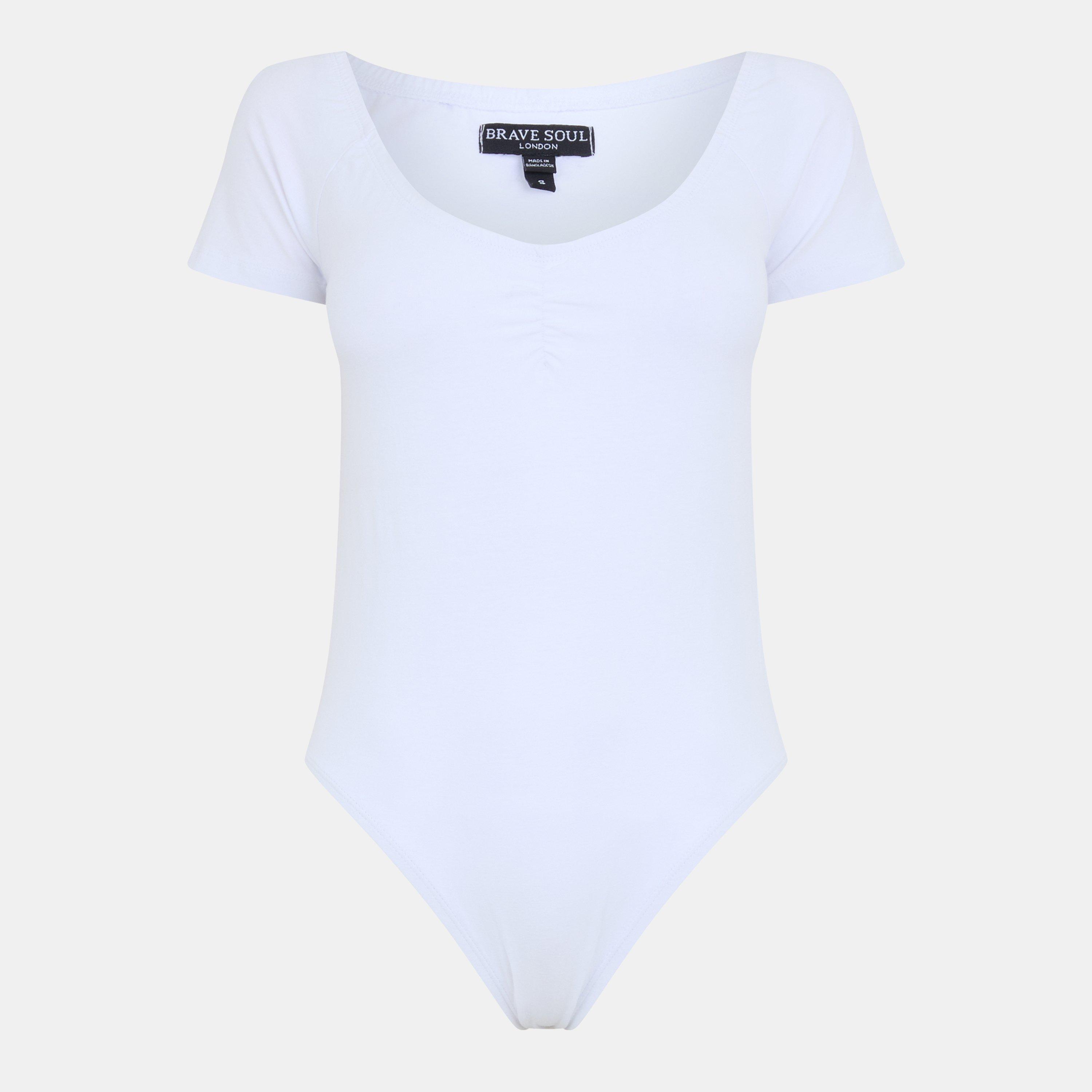 White - Brave Soul - Womens T-shirt bodysuit with Gathered Chest Detail - 1