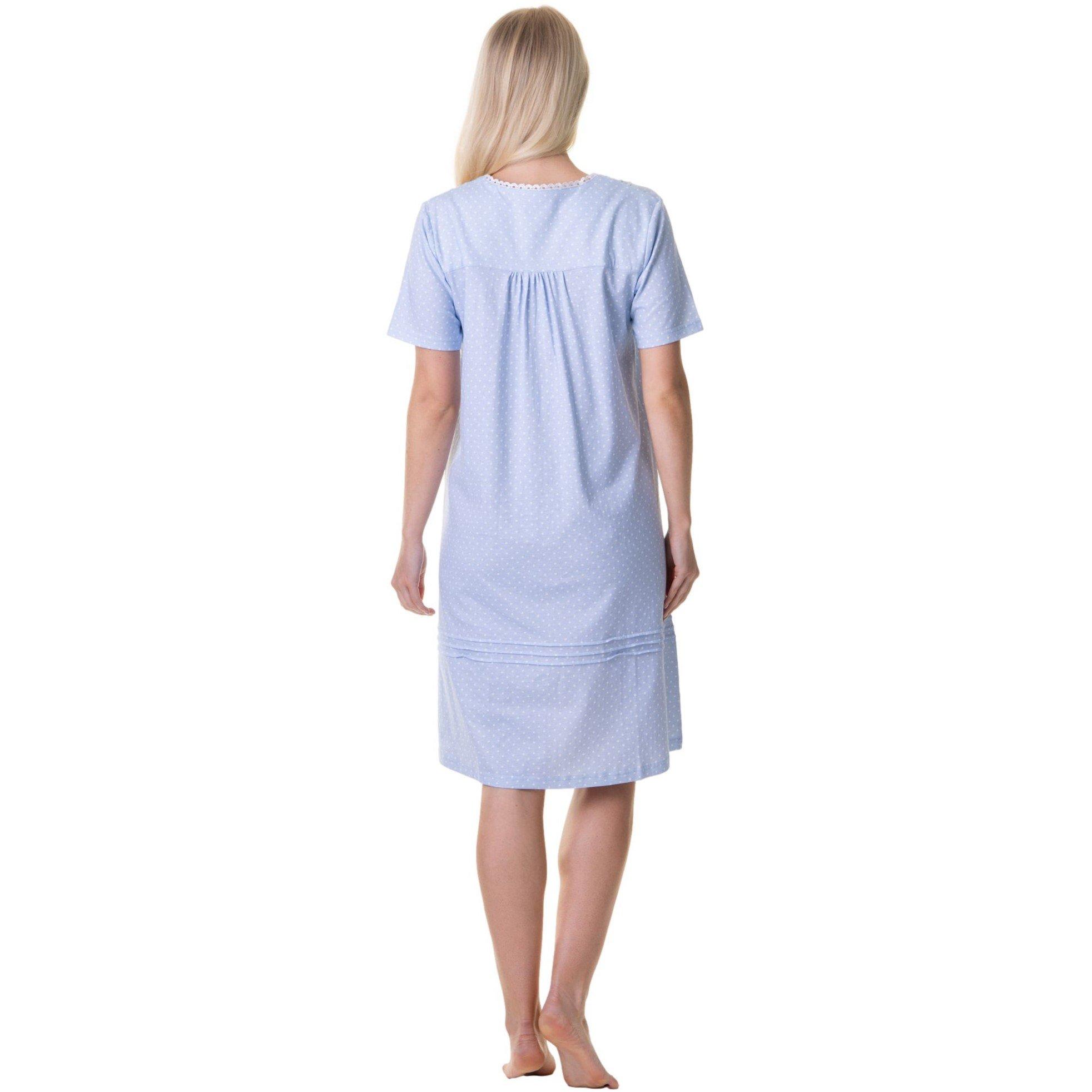 Blue - Camille - 100% Cotton Short Sleeve White Polka Dot Nightdress - 3