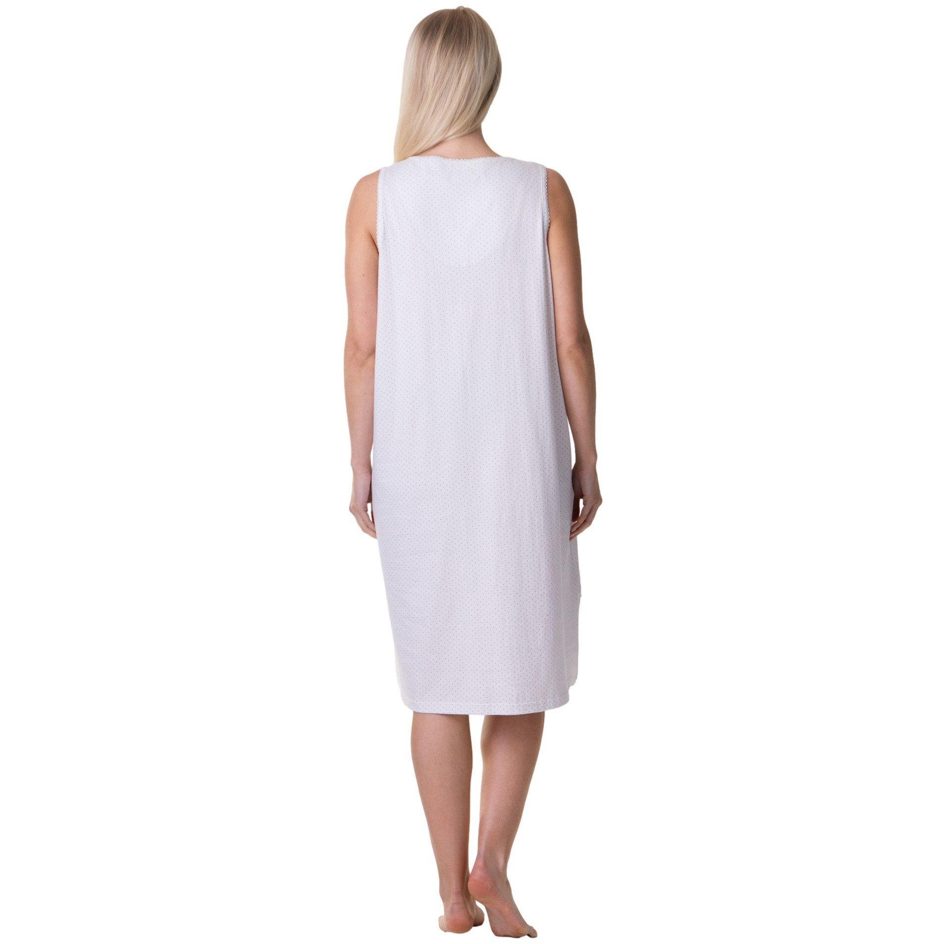 White - Camille - 100% Cotton Sleeveless Polka Dot White Nightdress - 3