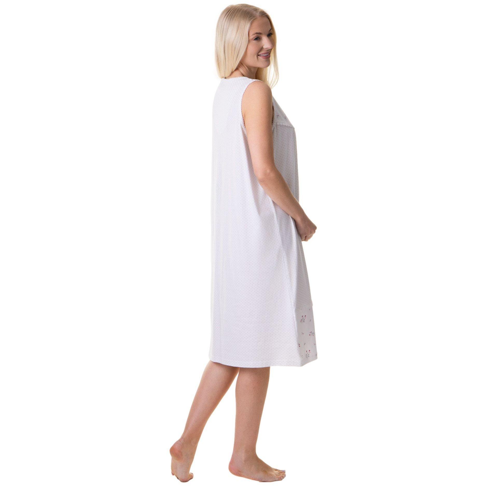 White - Camille - 100% Cotton Sleeveless Polka Dot White Nightdress - 4