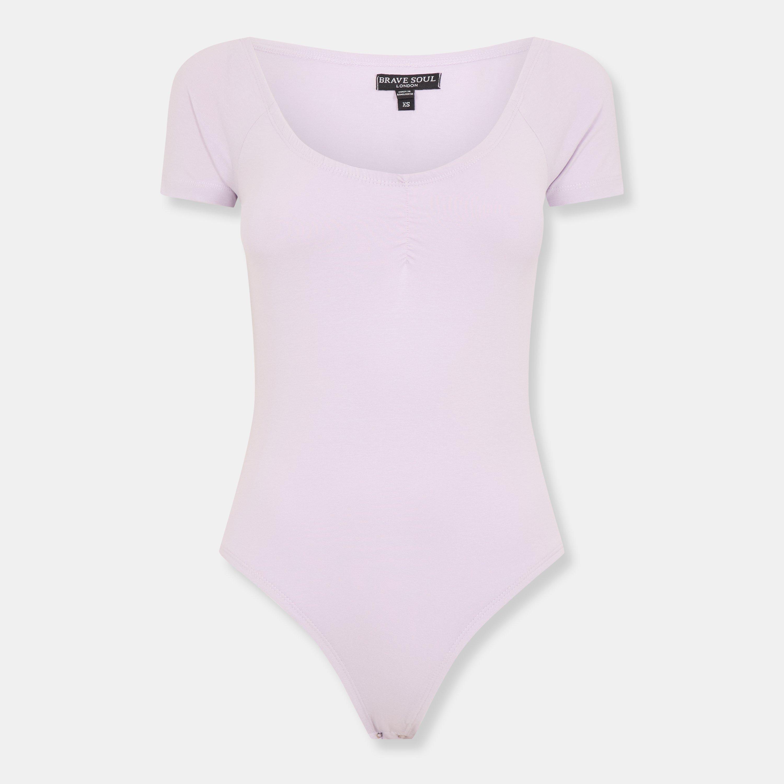 Brave Soul Women's Pastel T-Shirt Bodysuit With Gathering Detail - Dusky Lilac - 10 (S)