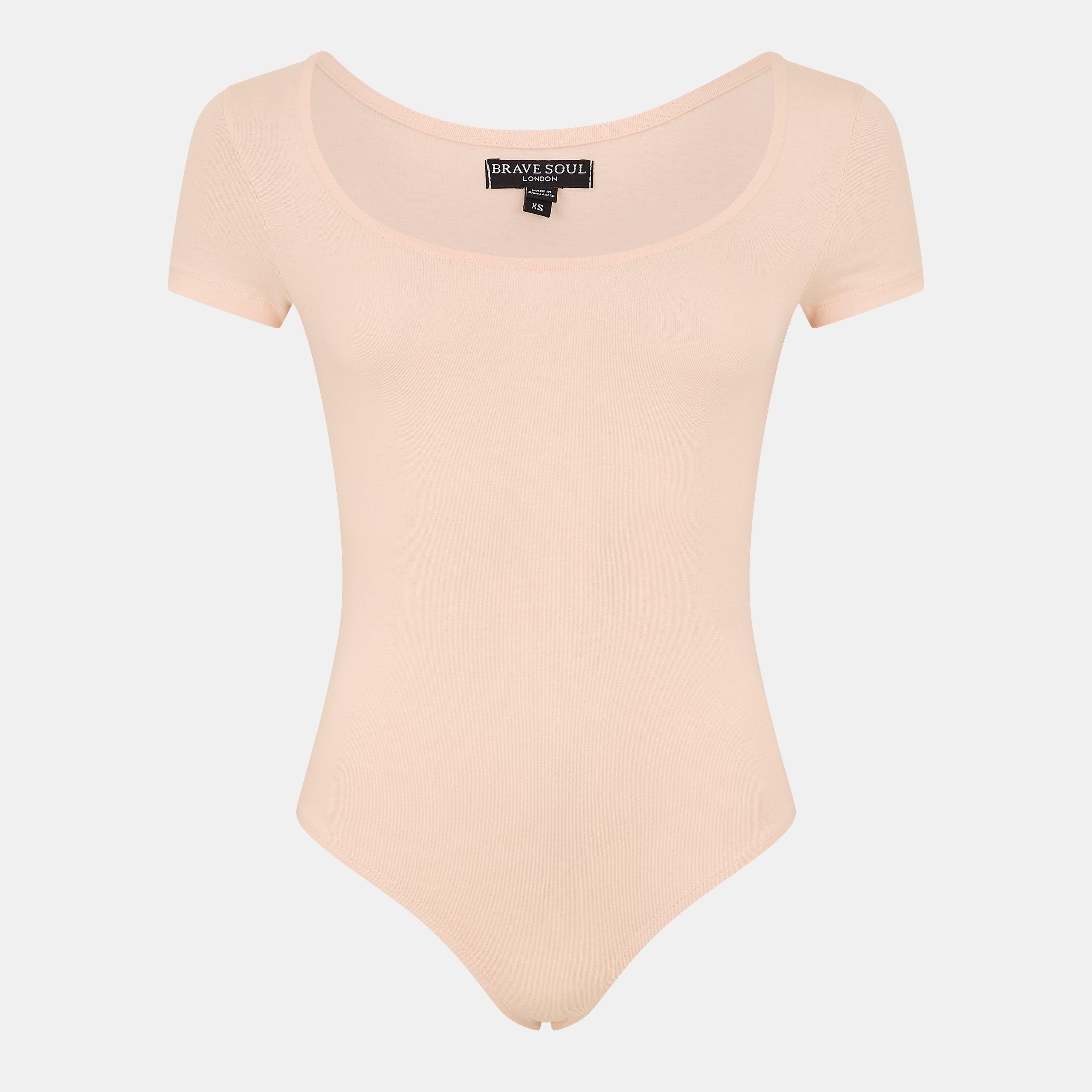 Blush Peach - Brave Soul - Womens Square Neck T-shirt Bodysuit - 1